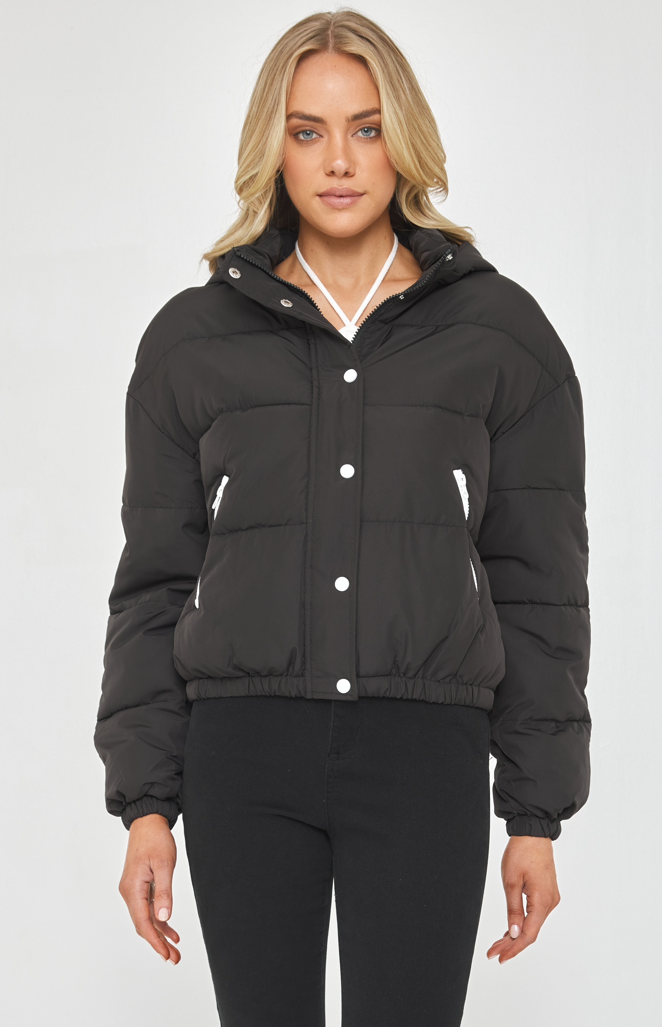 Contrast Binding Puffer Jacket with Removable Hood (SJT372A)