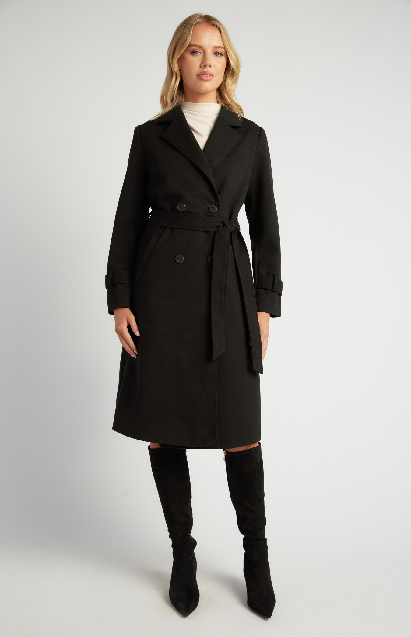 Double Breasted Longline Faux Wool Coat (SJT390B)