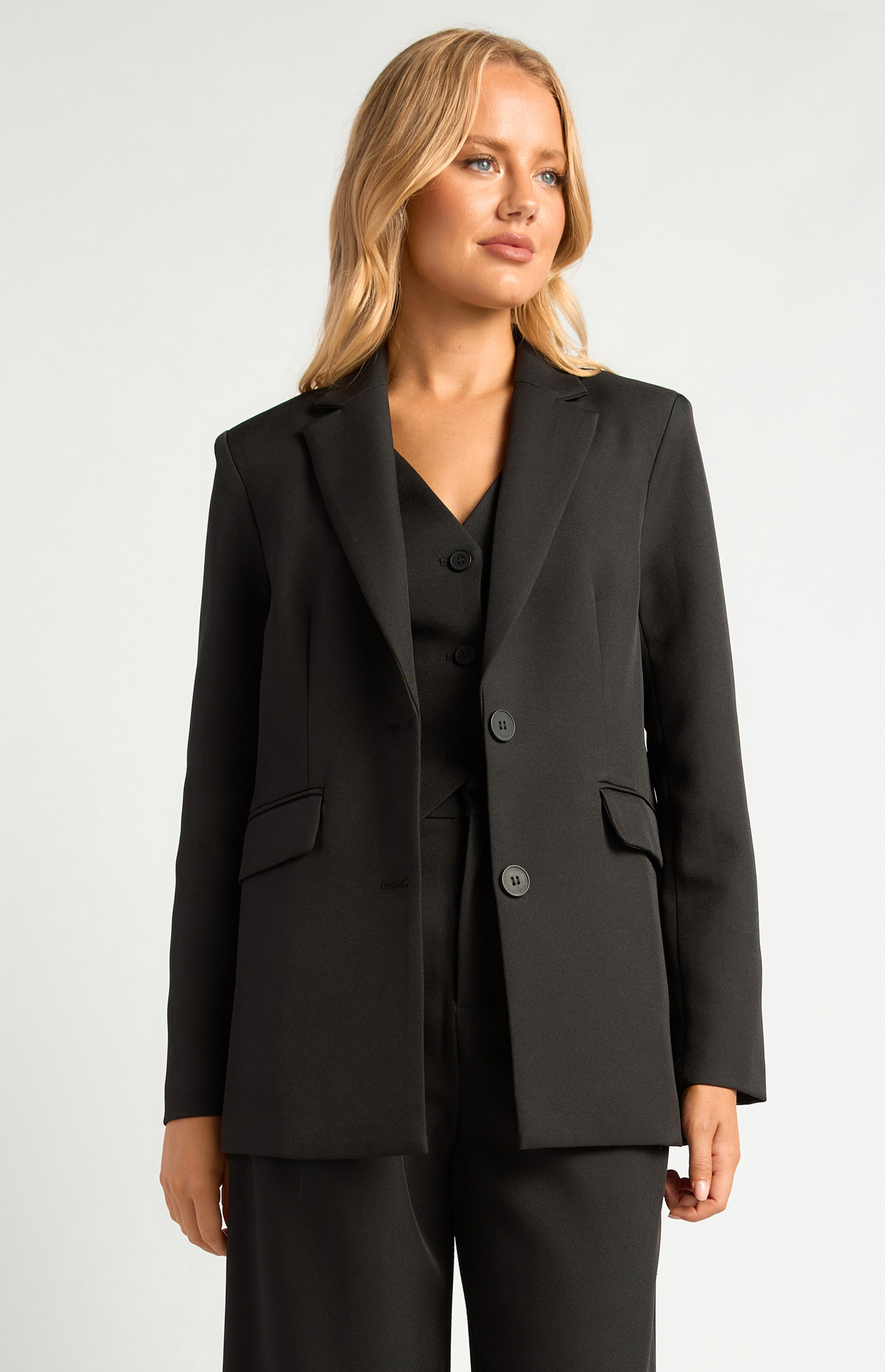 Oversized Blazer with Shoulder Pads and Pocket Details (SJT404A)
