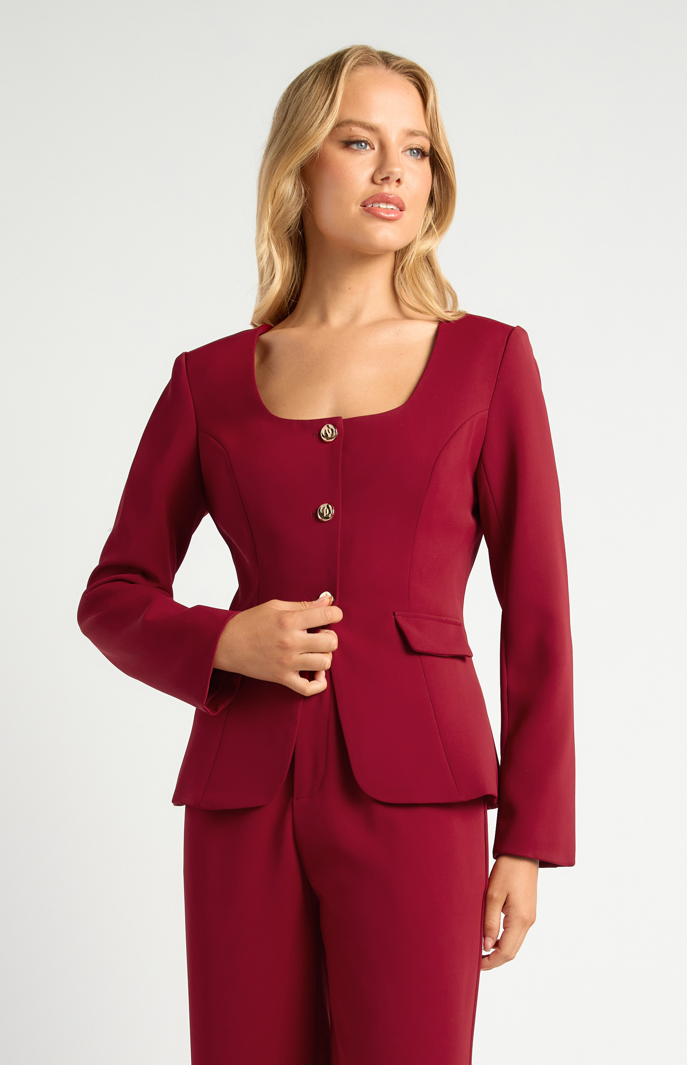 Gold Feature Button Blazer with Centre Front Split (SJT412A) | Style State