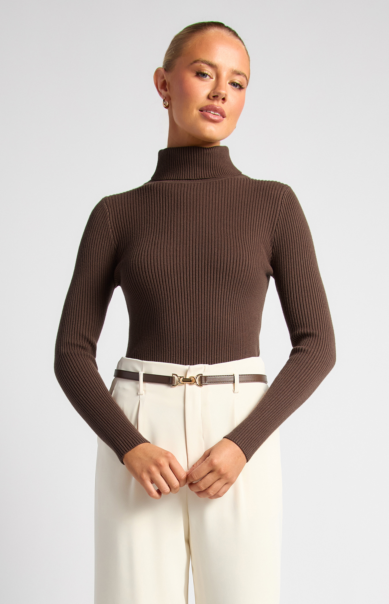 High Neck Fitted Basic Knit Top (SKN320)