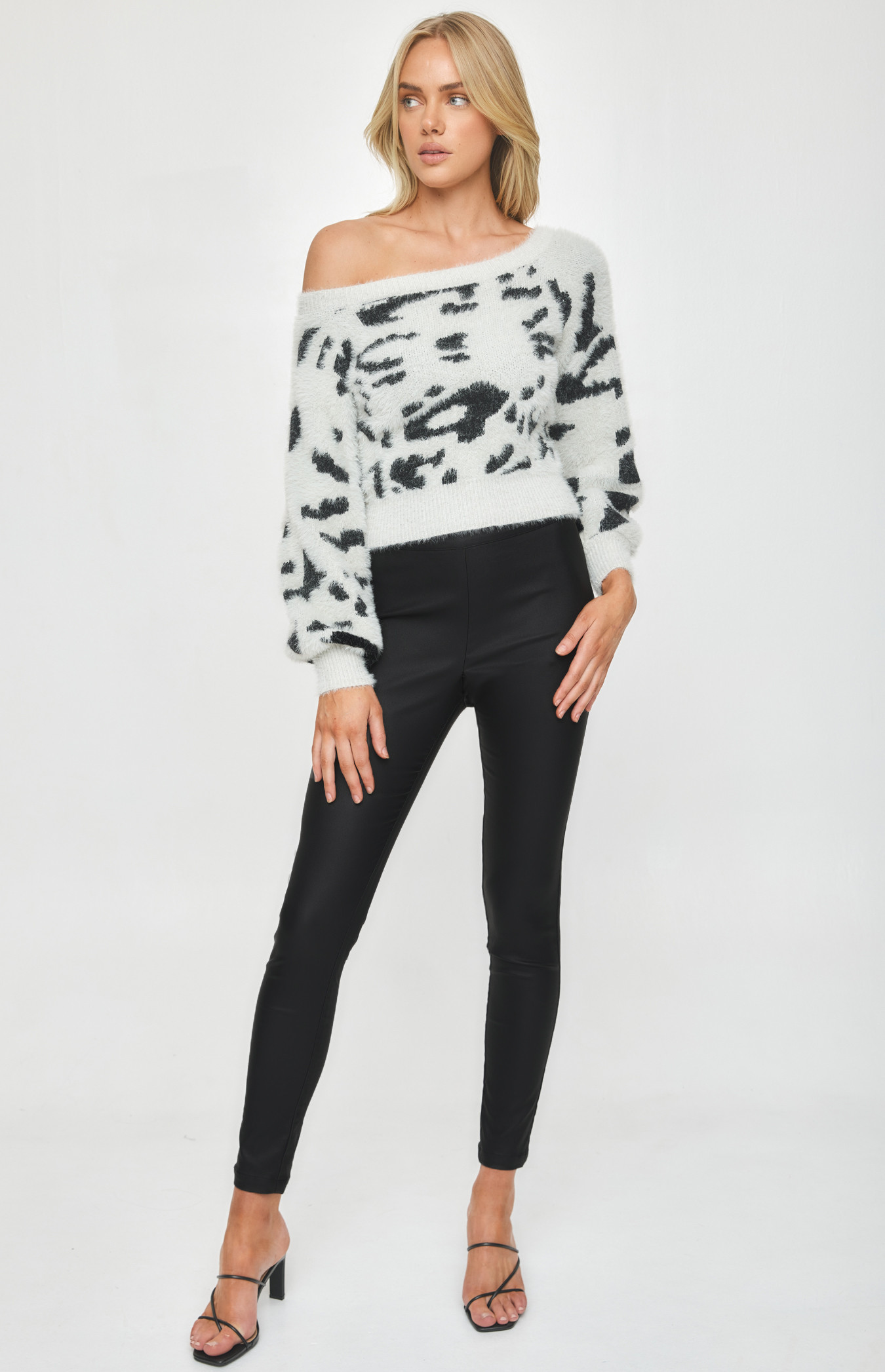 Off the Shoulder Leopard Fluffy Knit (SKN467)