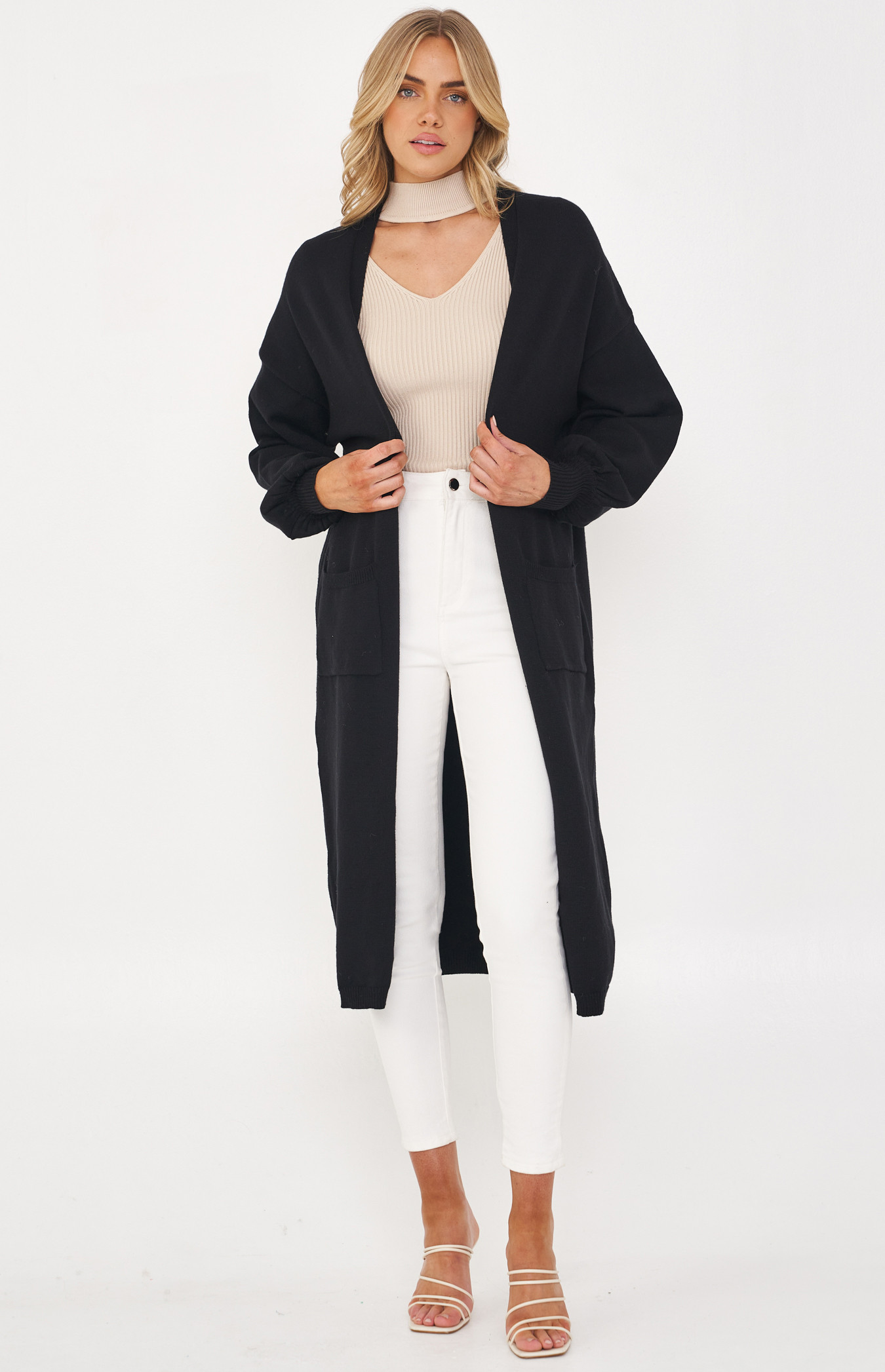 Longline Cardigan with Bubble Sleeves and Pockets (SKN585)