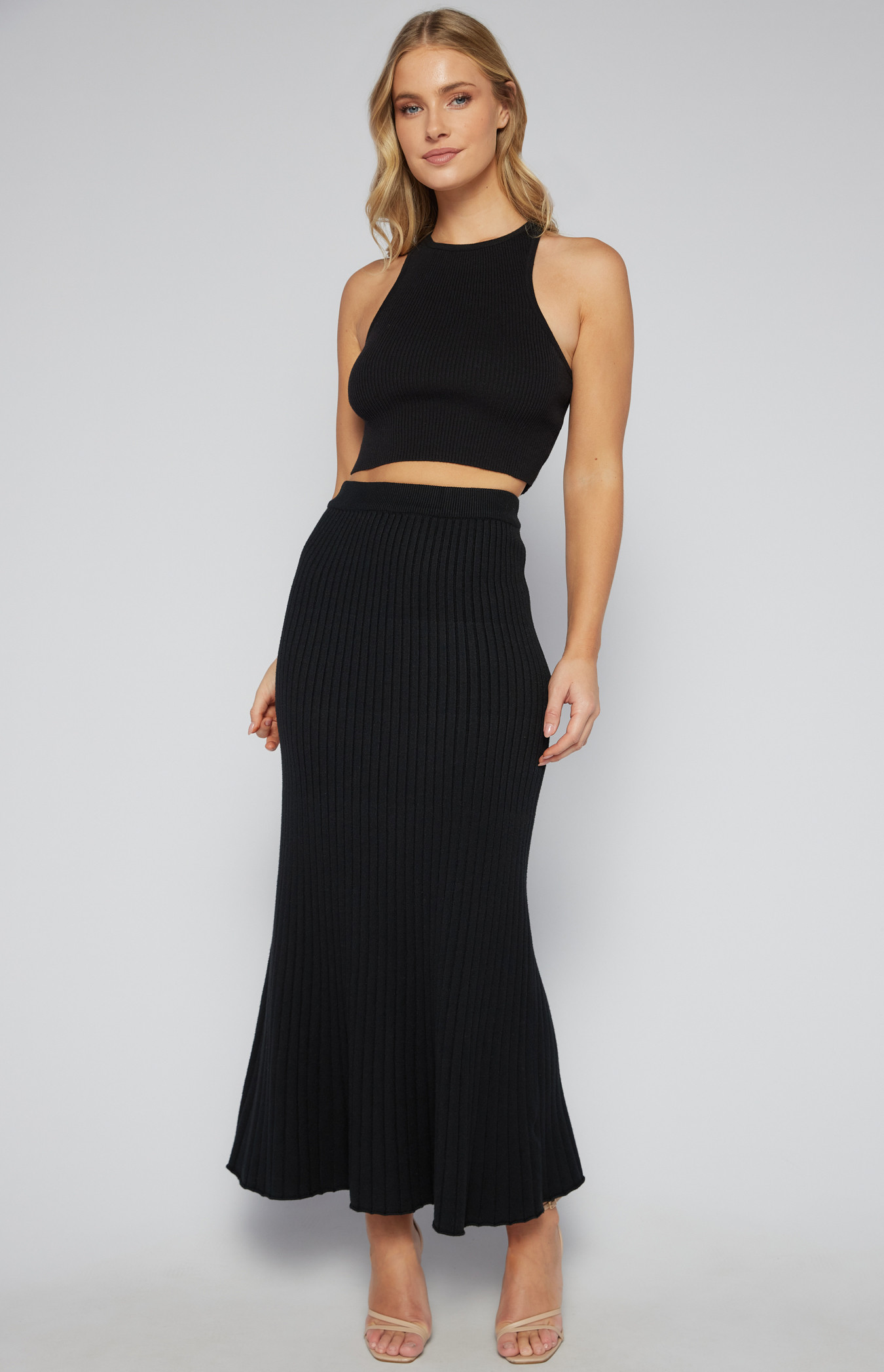 Ribbed Knit A-line Maxi Skirt (SKN811)