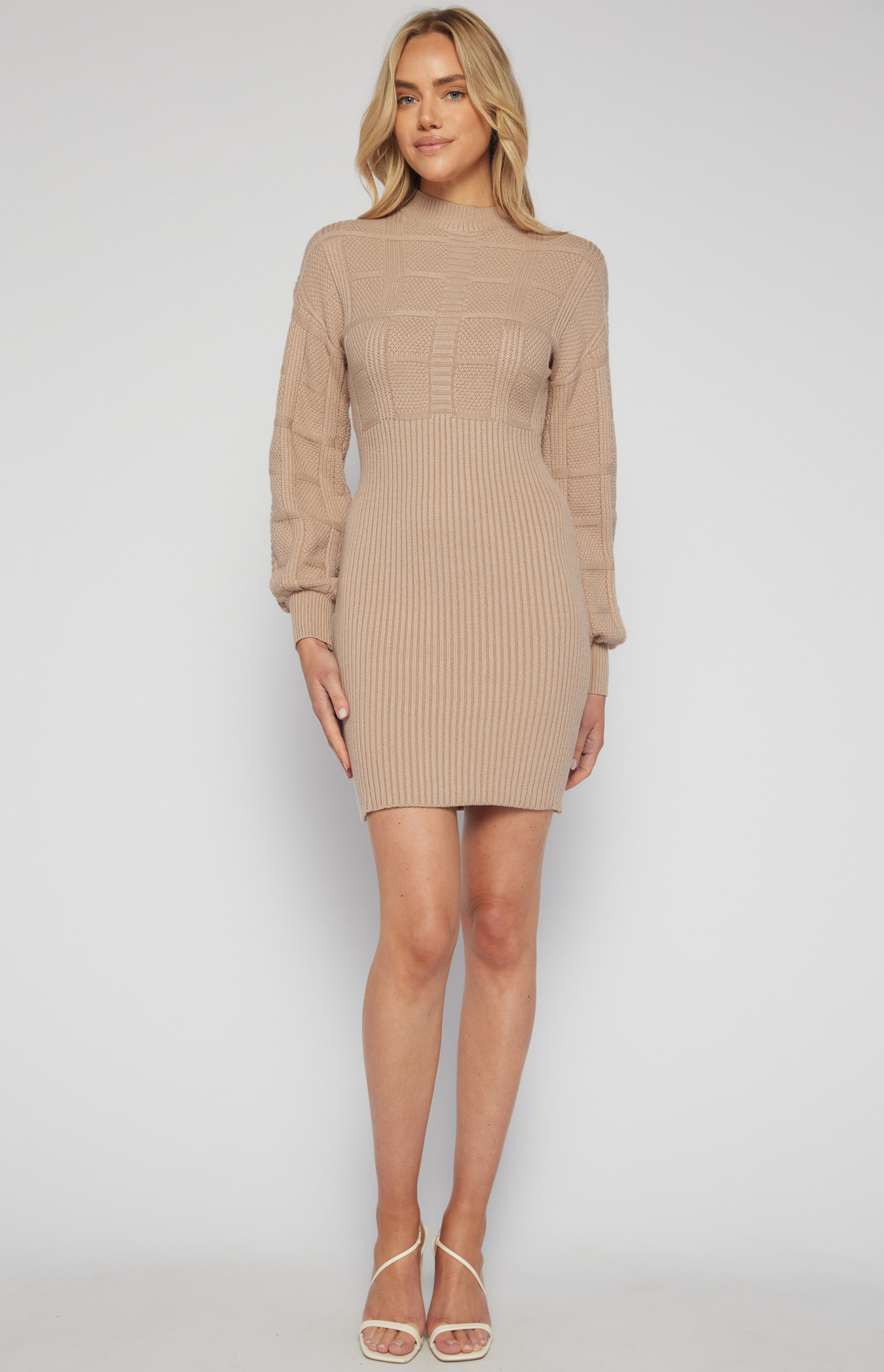 Cable Knit Textured Contrast  Bodice Knit Dress (SKN837)