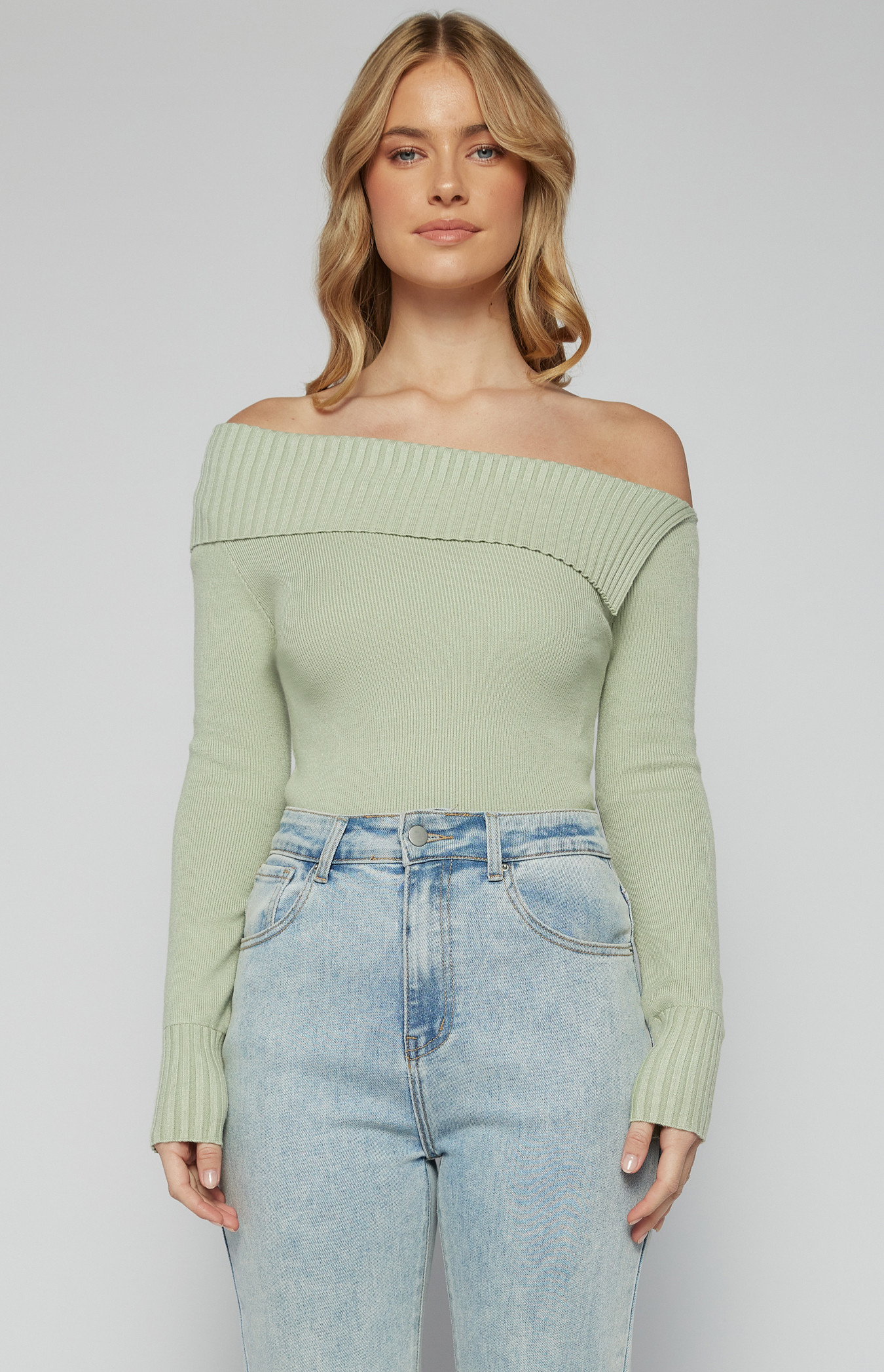One Shoulder Knit top with Folded Split Neckline (SKN851)
