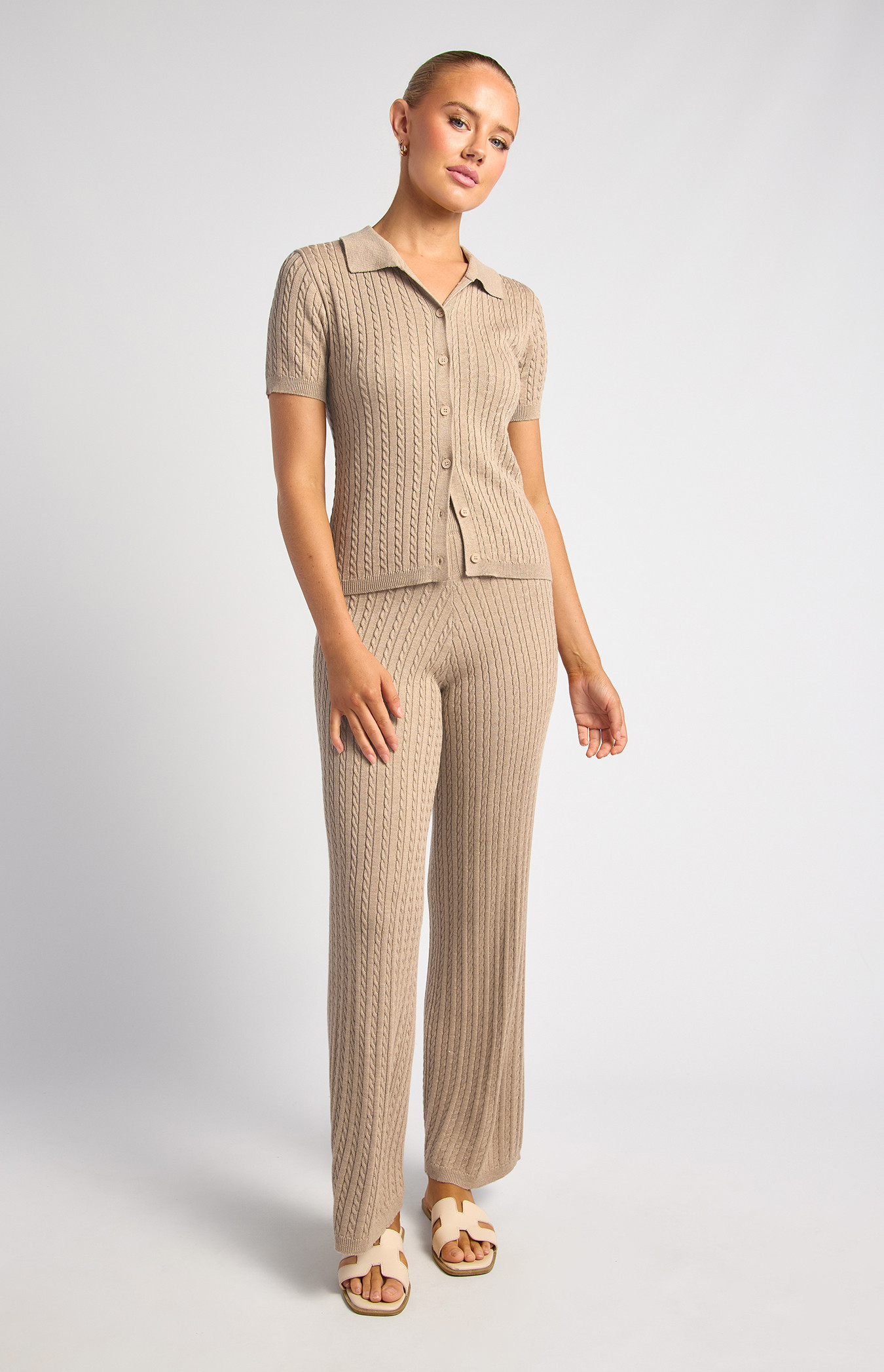 Cable Knit Textured Knit Top And Pants Set (SKN964)