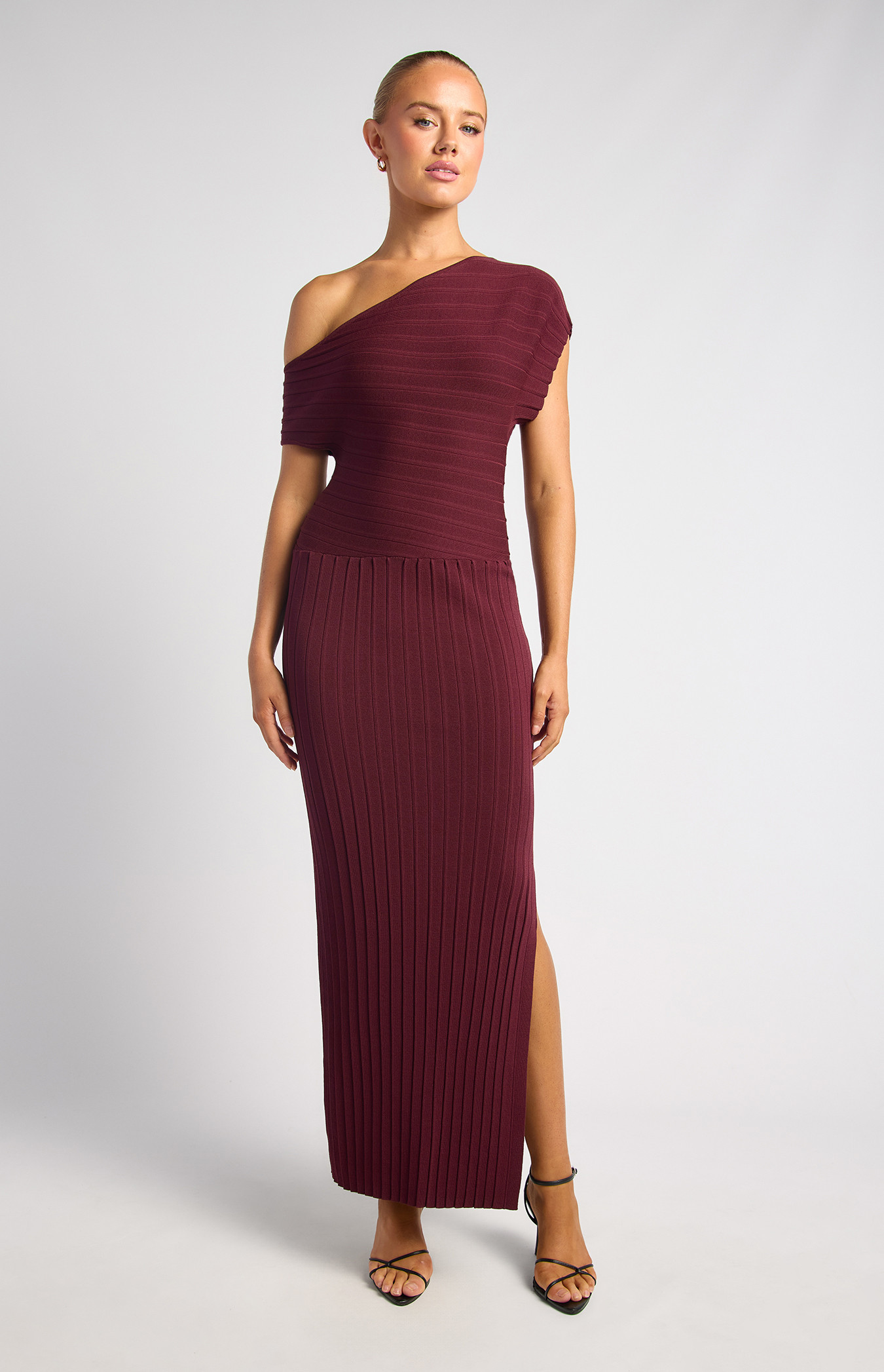 Asymmetric Neckline Contrast Panel Knit Dress (SKN974)