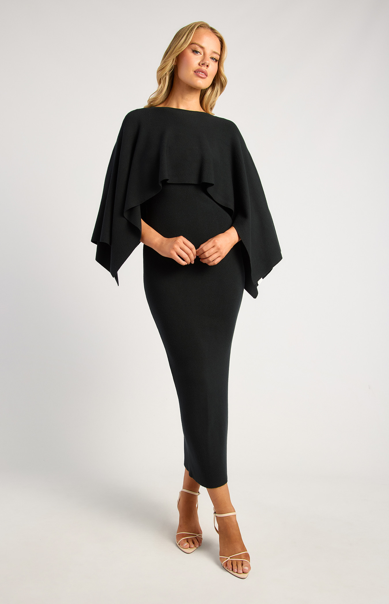 Two Way Wear Cape Feature Knit Dress (SKN993)