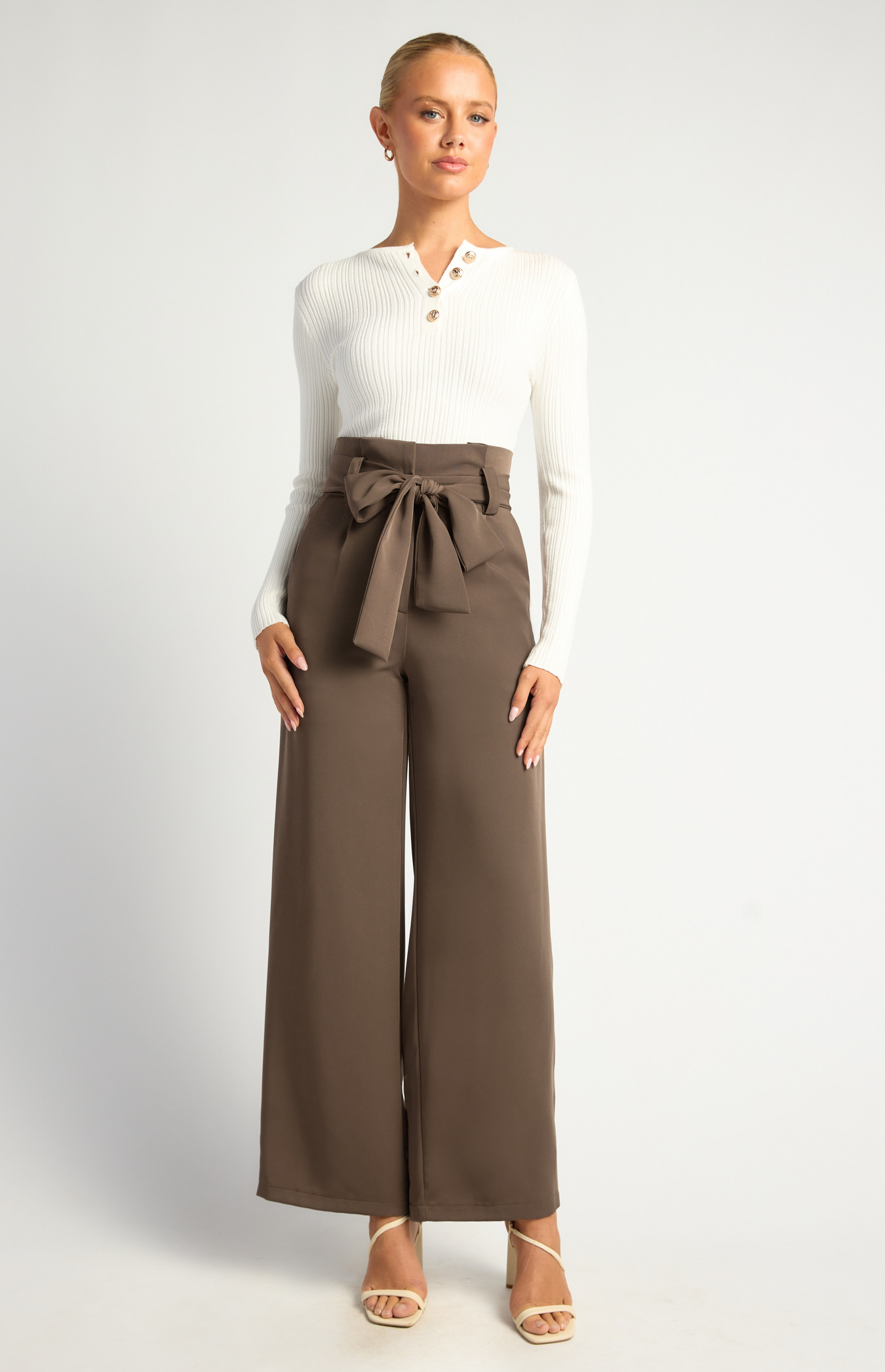 Paper Bag Waist Wide Leg Pants (SPA328B)