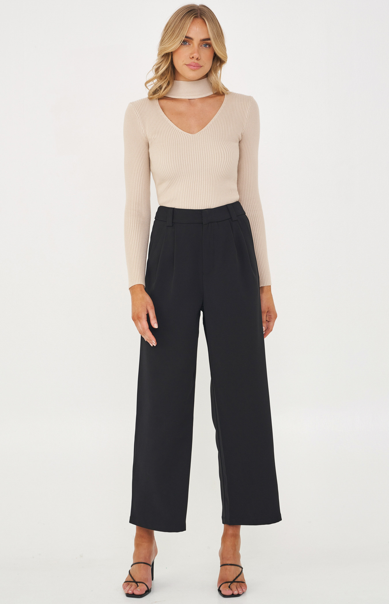 High Waisted Wide Leg Pants with Double Pleat Detail (SPA413B)