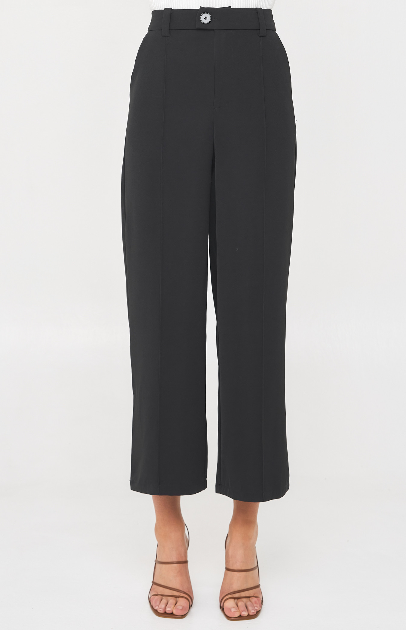 Wide Leg Pants with Seam Detail and Exposed Button (SPA414B)