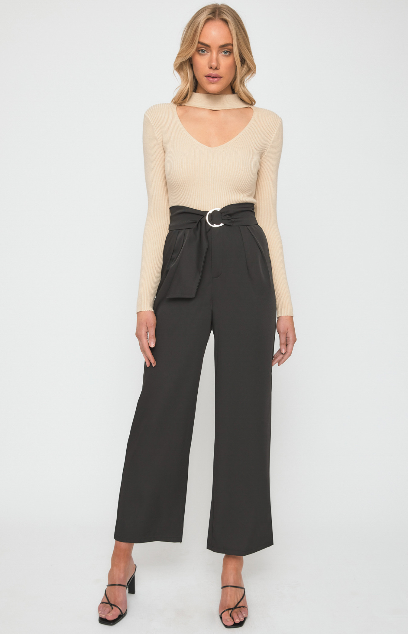 Double Pleated Pants with Circle Ring Belt (SPA419A) 