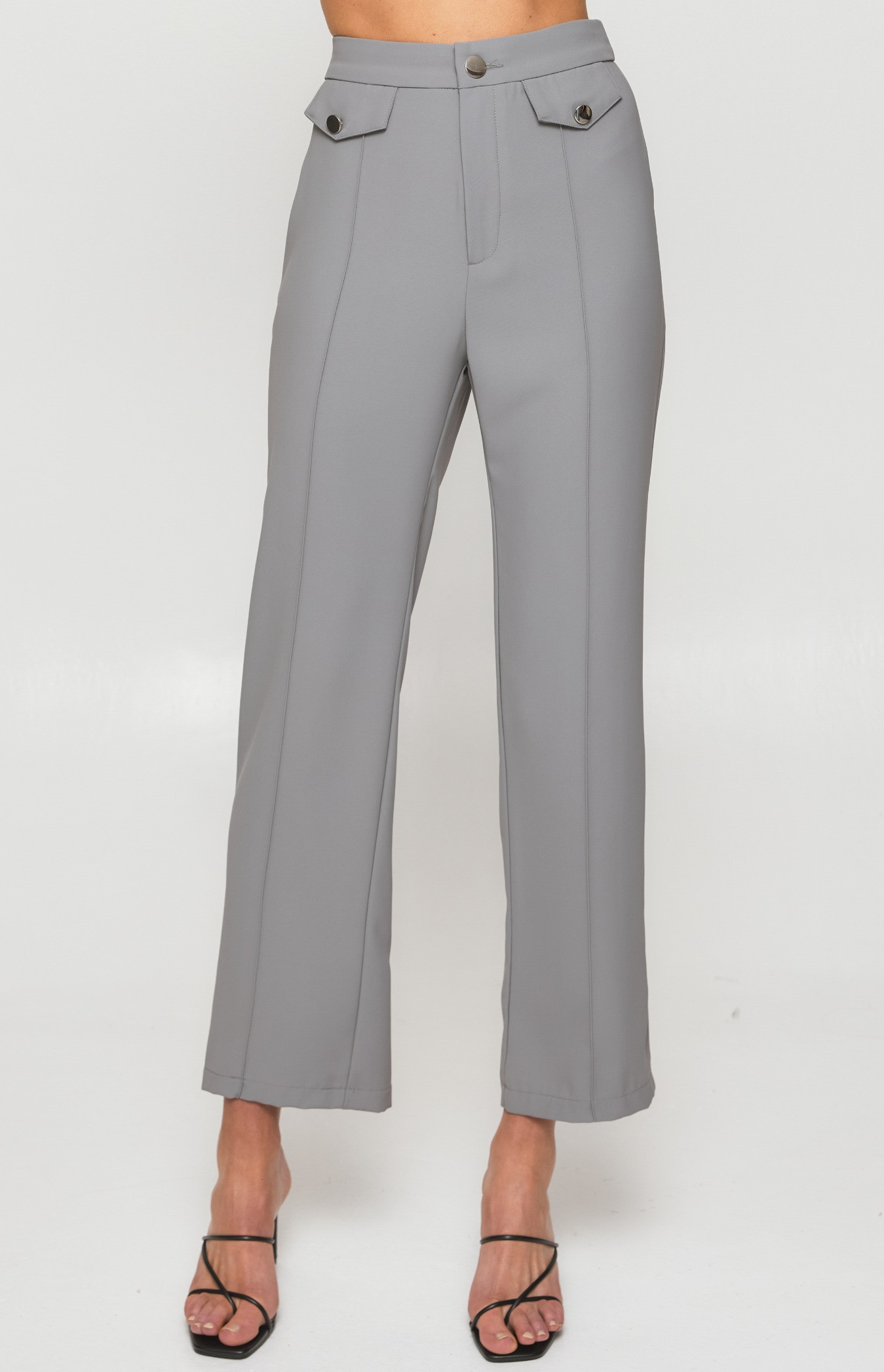 Tapered Pants with Front Seam and Button Details (SPA424A) | Style State