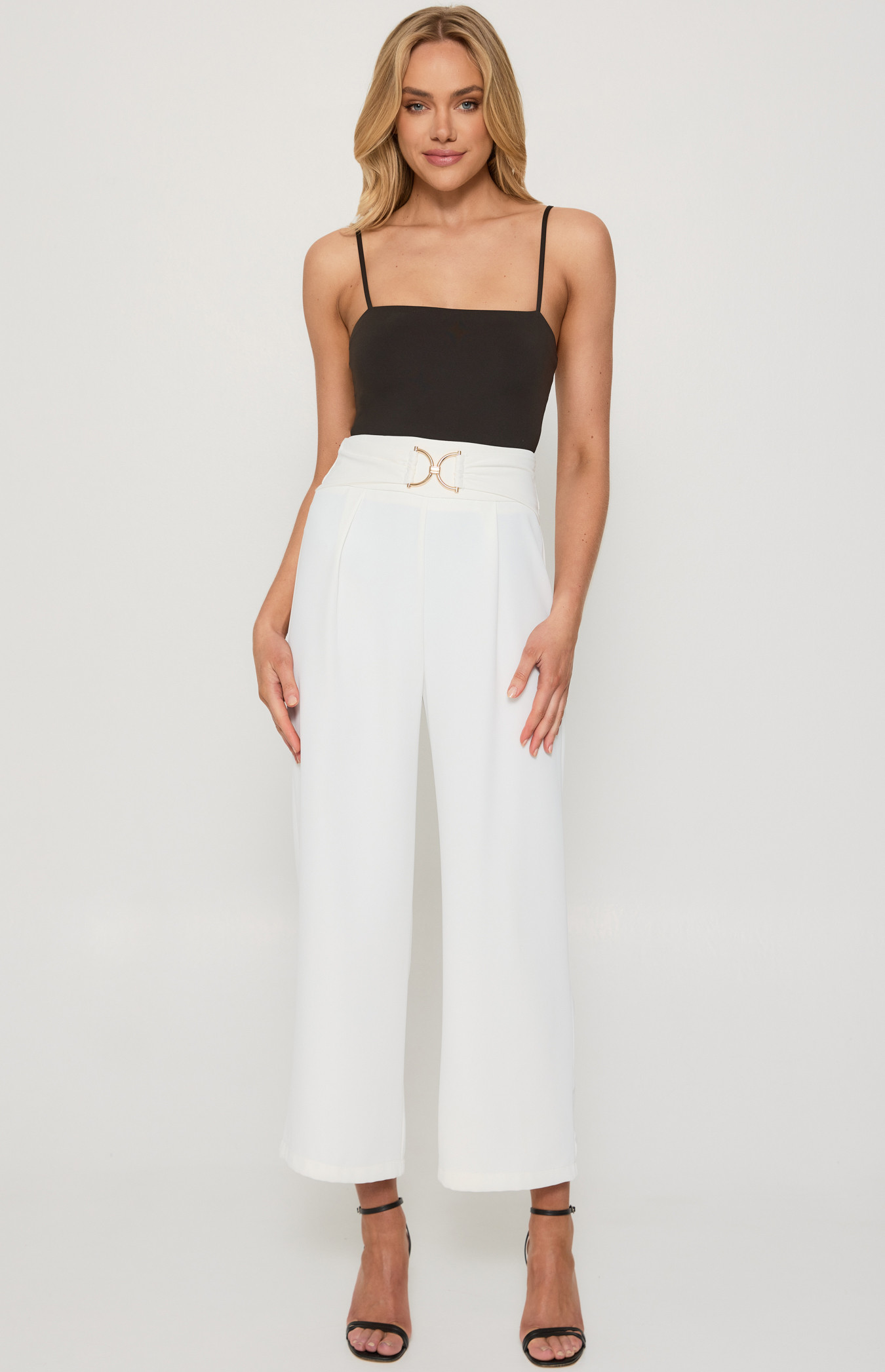High Waisted Gold Buckle Detail Pants (SPA448A)