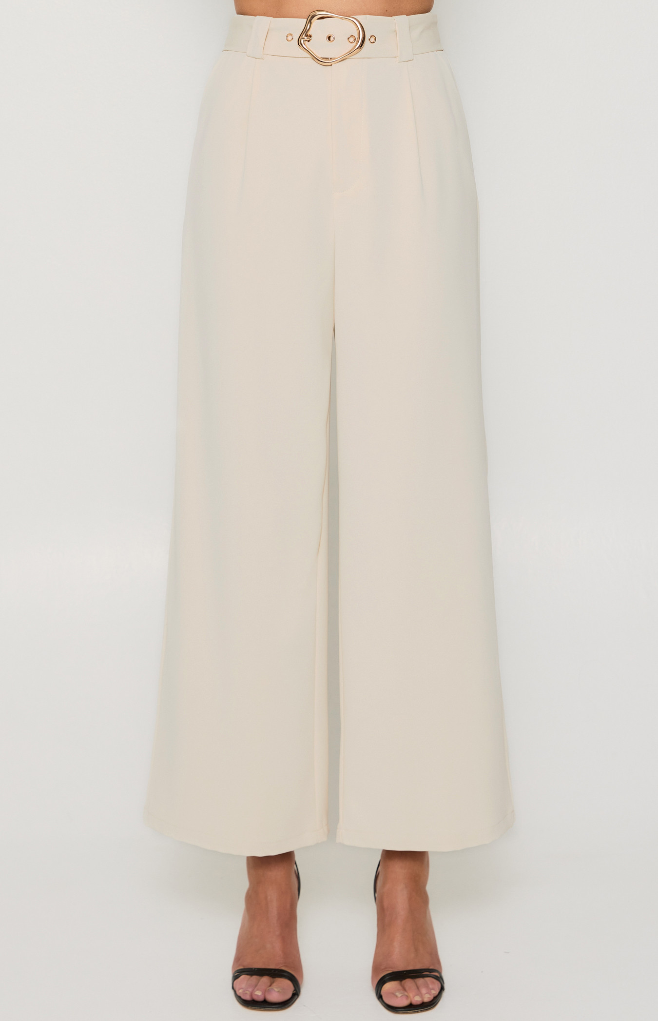 High Waisted Pants with Gold Belt Buckle Feature (SPA453) | Style State
