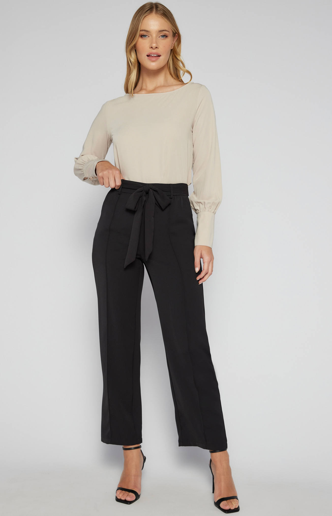 High Waisted Pants with Front Seam Detail and Belt (SPA467A)