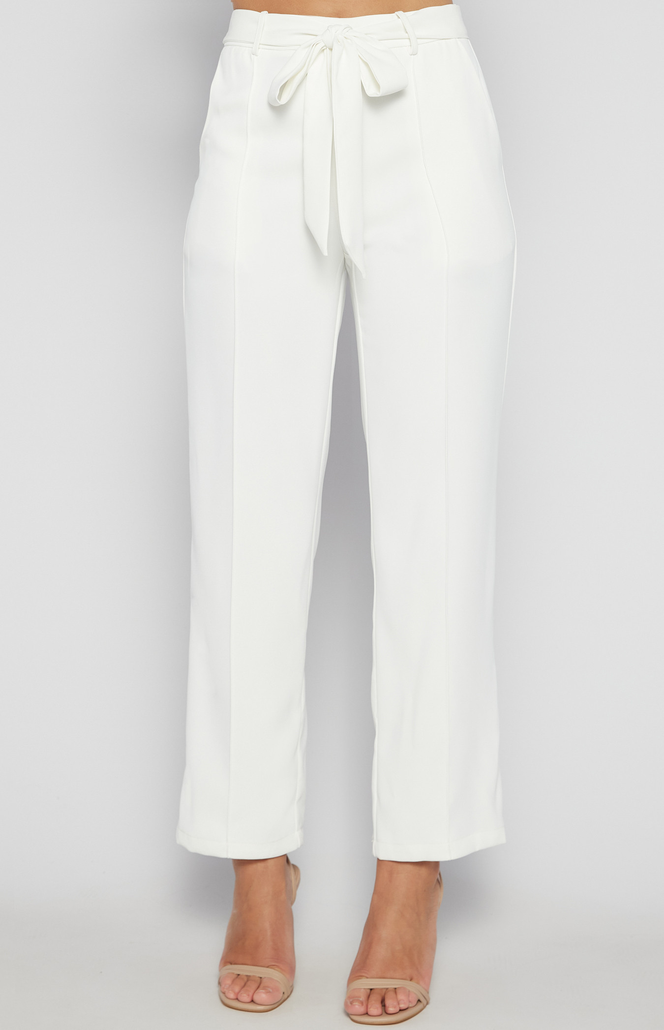 High Waisted Pants with Front Seam Detail and Belt (SPA467A)