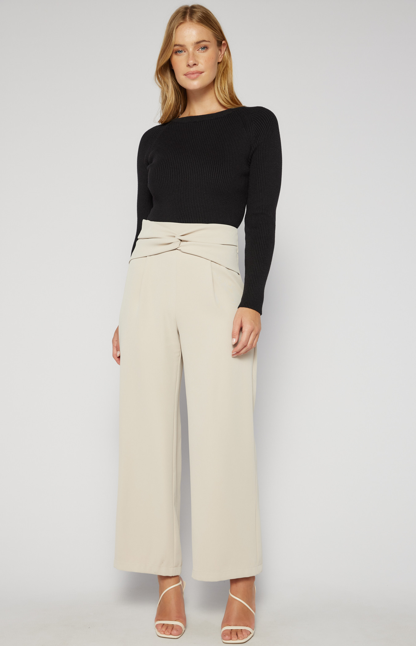 High Waisted Pants with Front Twist Waist Detail (SPA469A) 