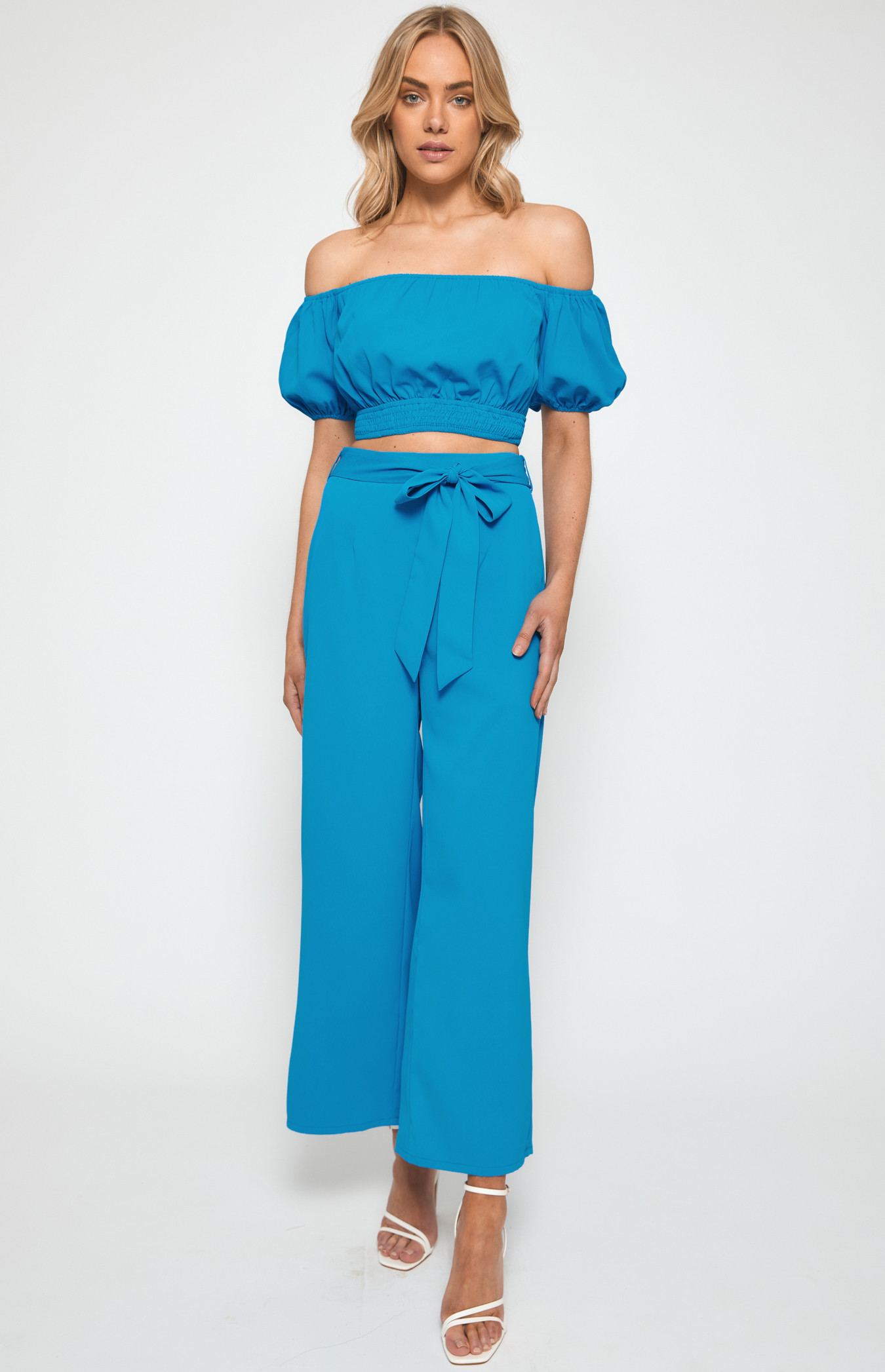Set with Off the Shoulder Shirred Waist Top and Pants (SSE403-2A)