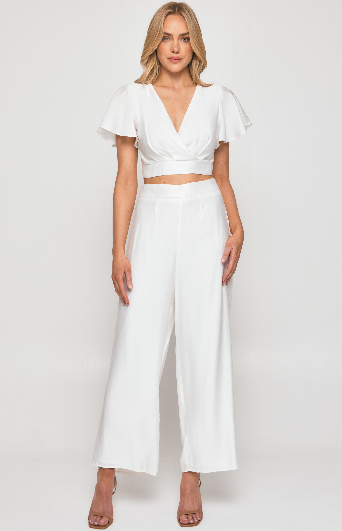 Textured Set with Butterfly Sleeve Top and (SSE430A) | Style State