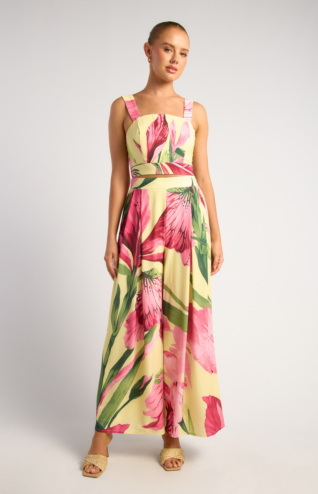 Floral Print Top and Pleated Pants Set (SSE499-4B)