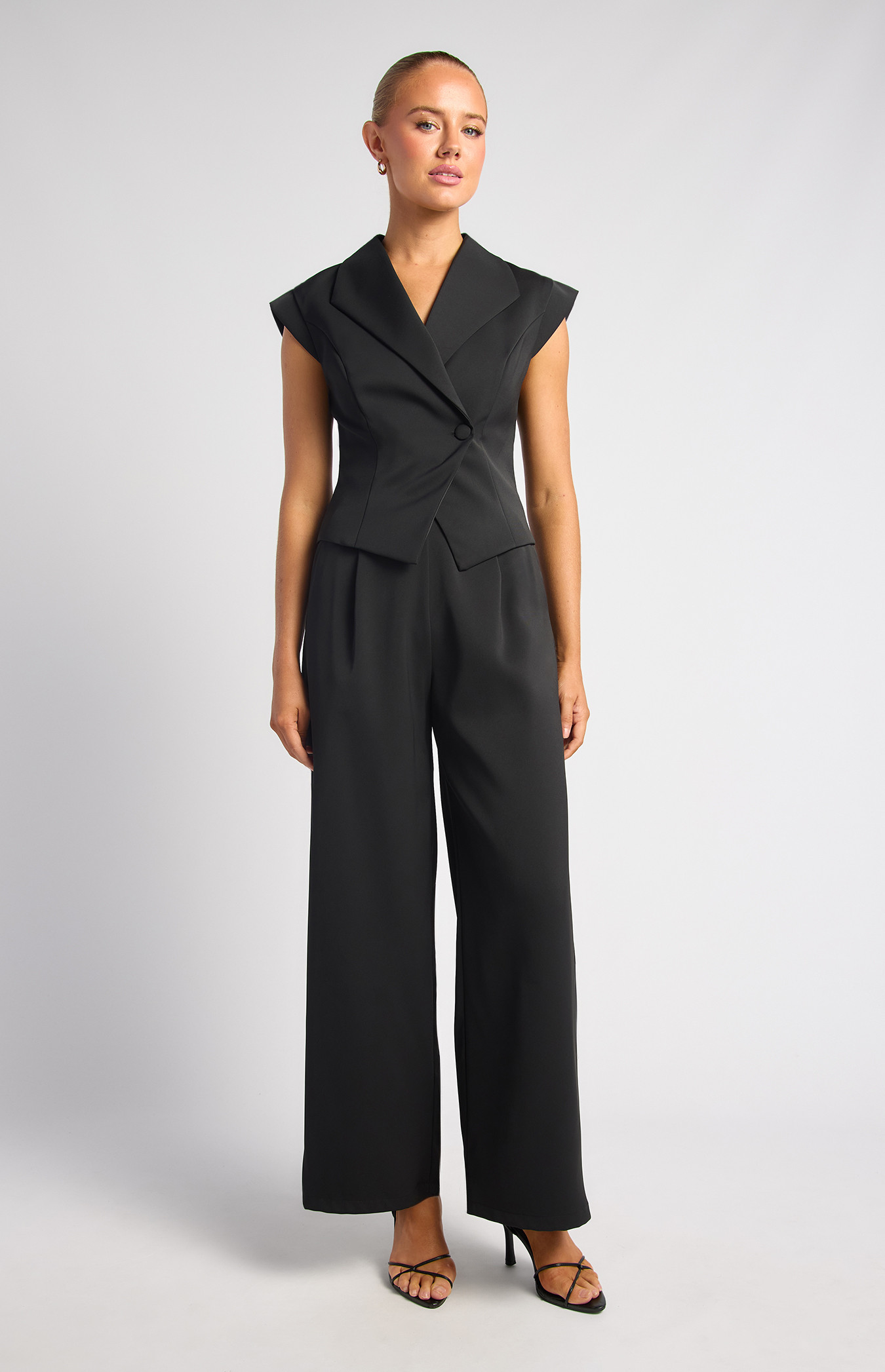 Lapel Collar Cinched Waist Top And Pants Set (SSE572A)