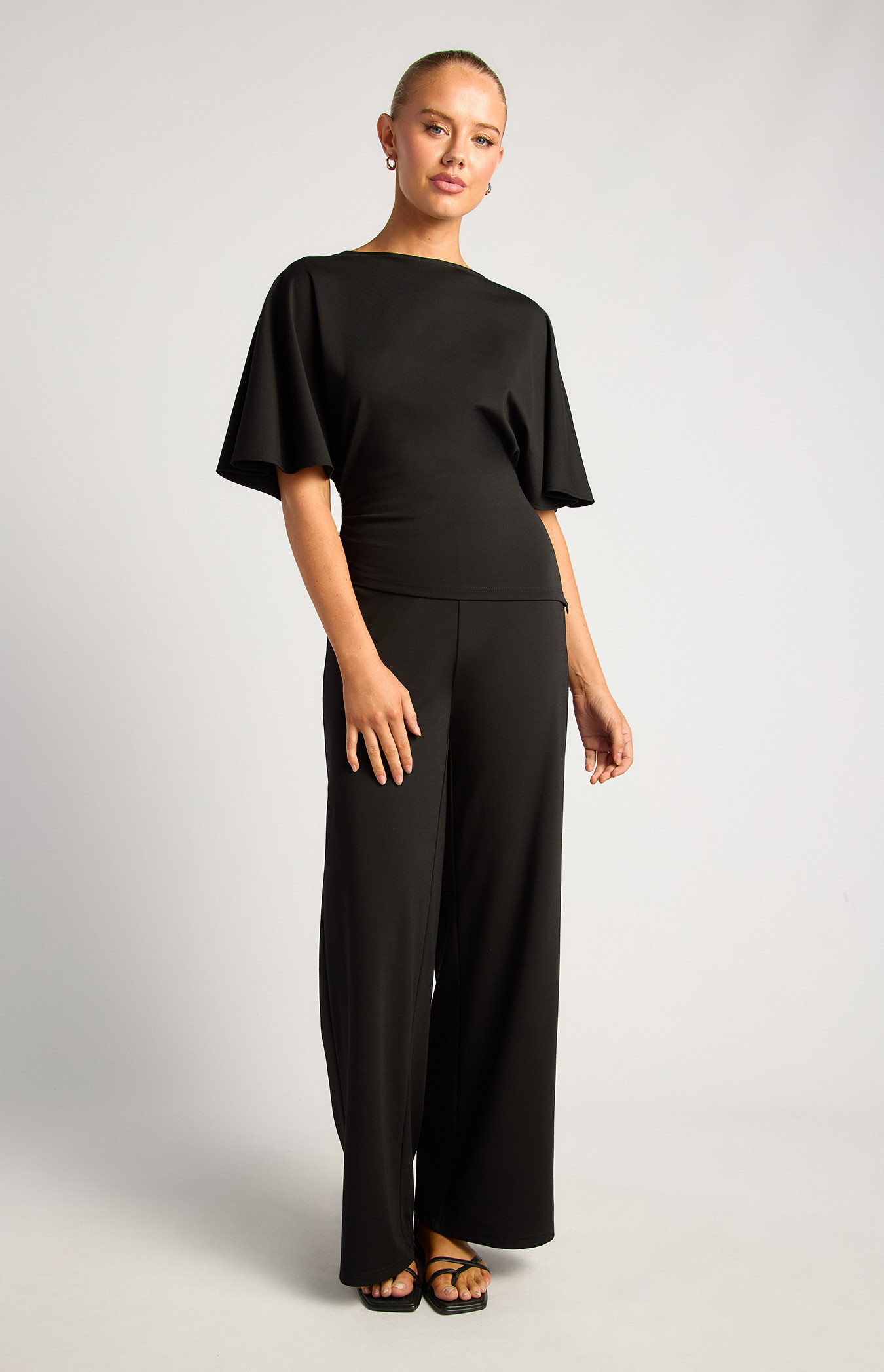 Cape Sleeve Cinch Waist Top And Pants Set (SSE588A)