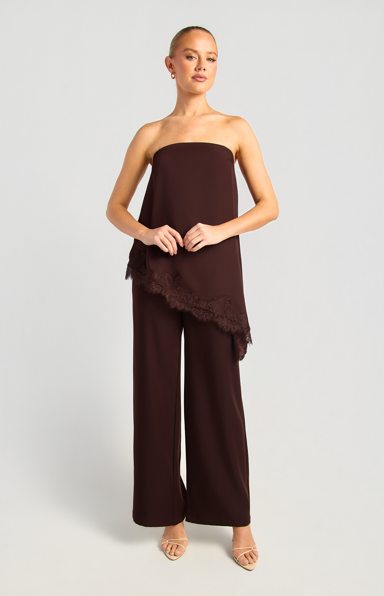 Strapless Diagonal Lace Hem Top And Pants Set (SSE603B)