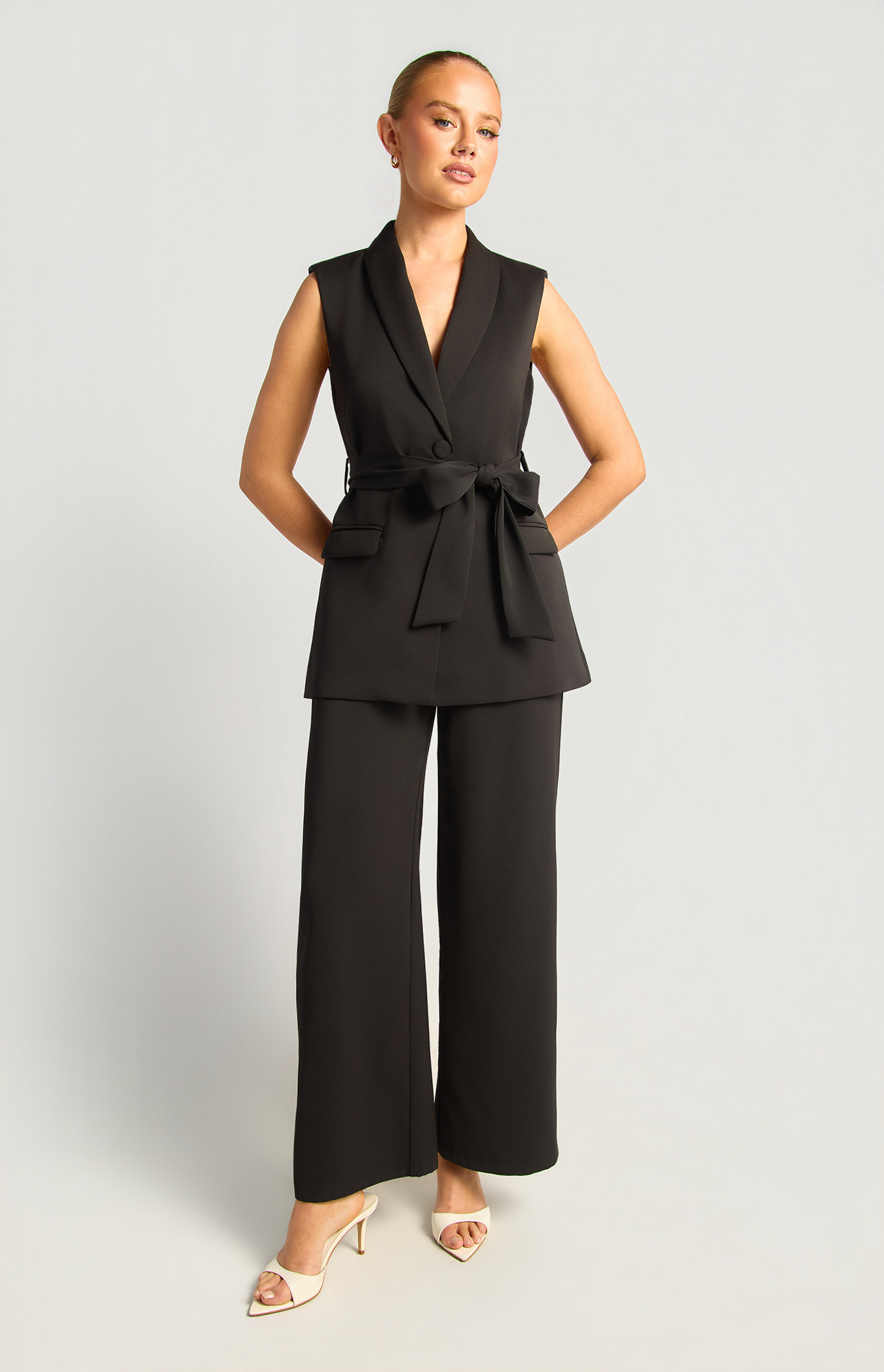 Lapel Collar Tailored Vest Top And Pants Set (SSE613B)