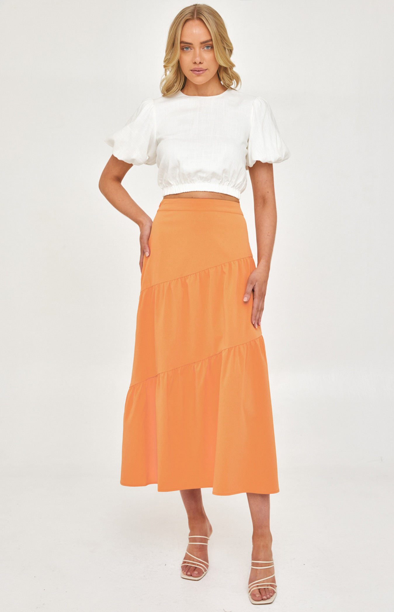 Diagonal Tiered Maxi Skirt (SSK354B) 