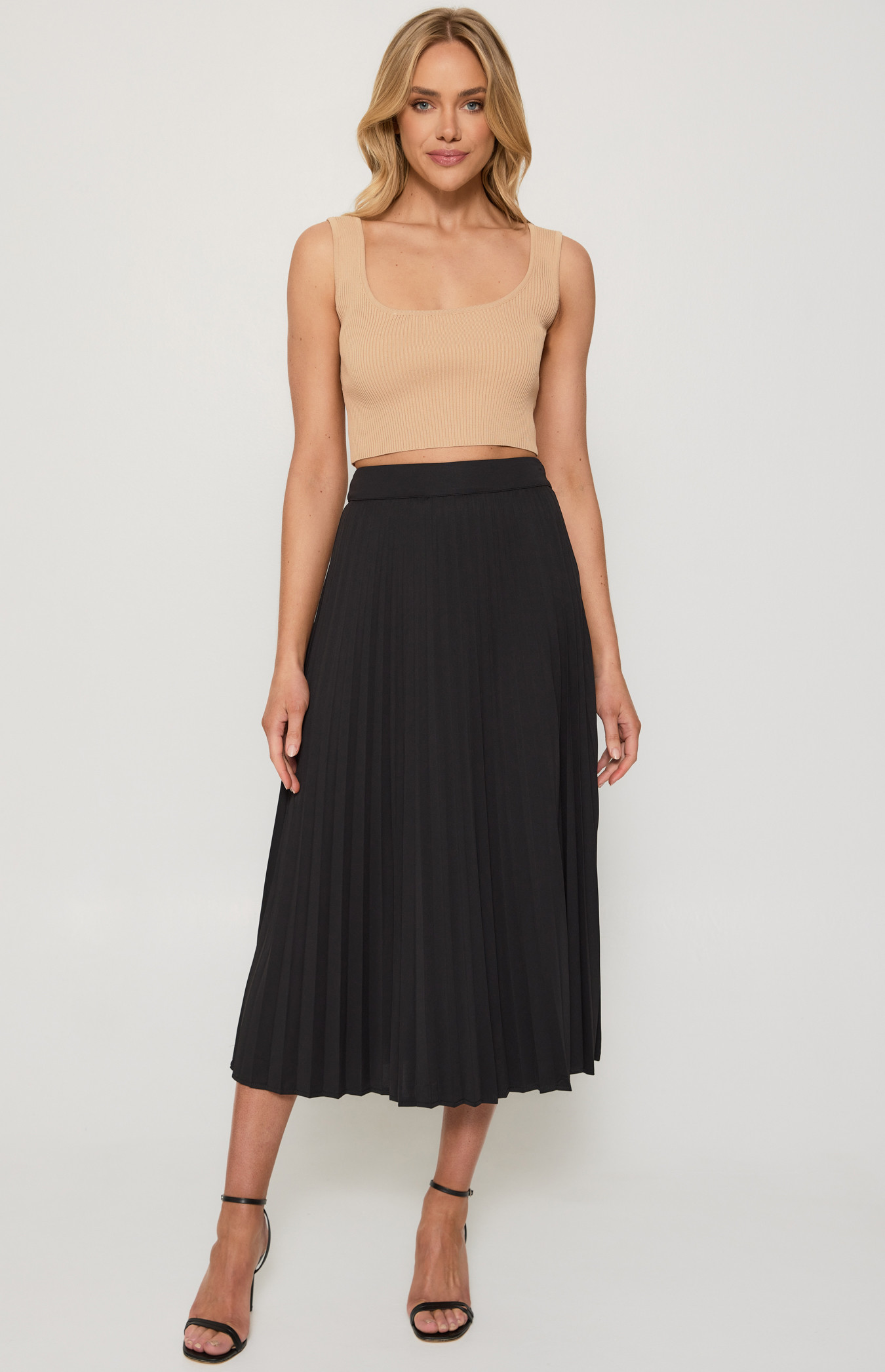 Pleated A Line Midi Skirt (SSK359B) | Style State