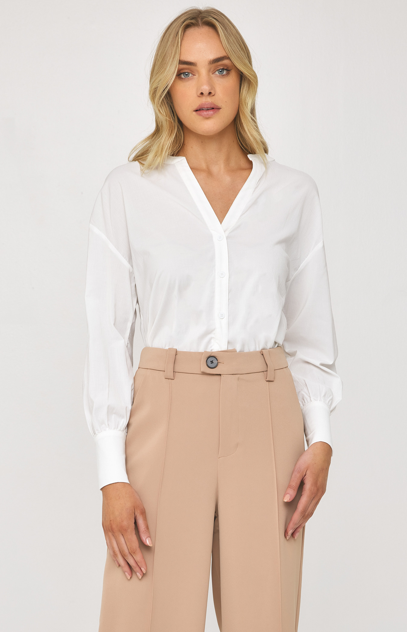 Textured Shirt with Band Collar and Bubble Sleeves (STO602A)