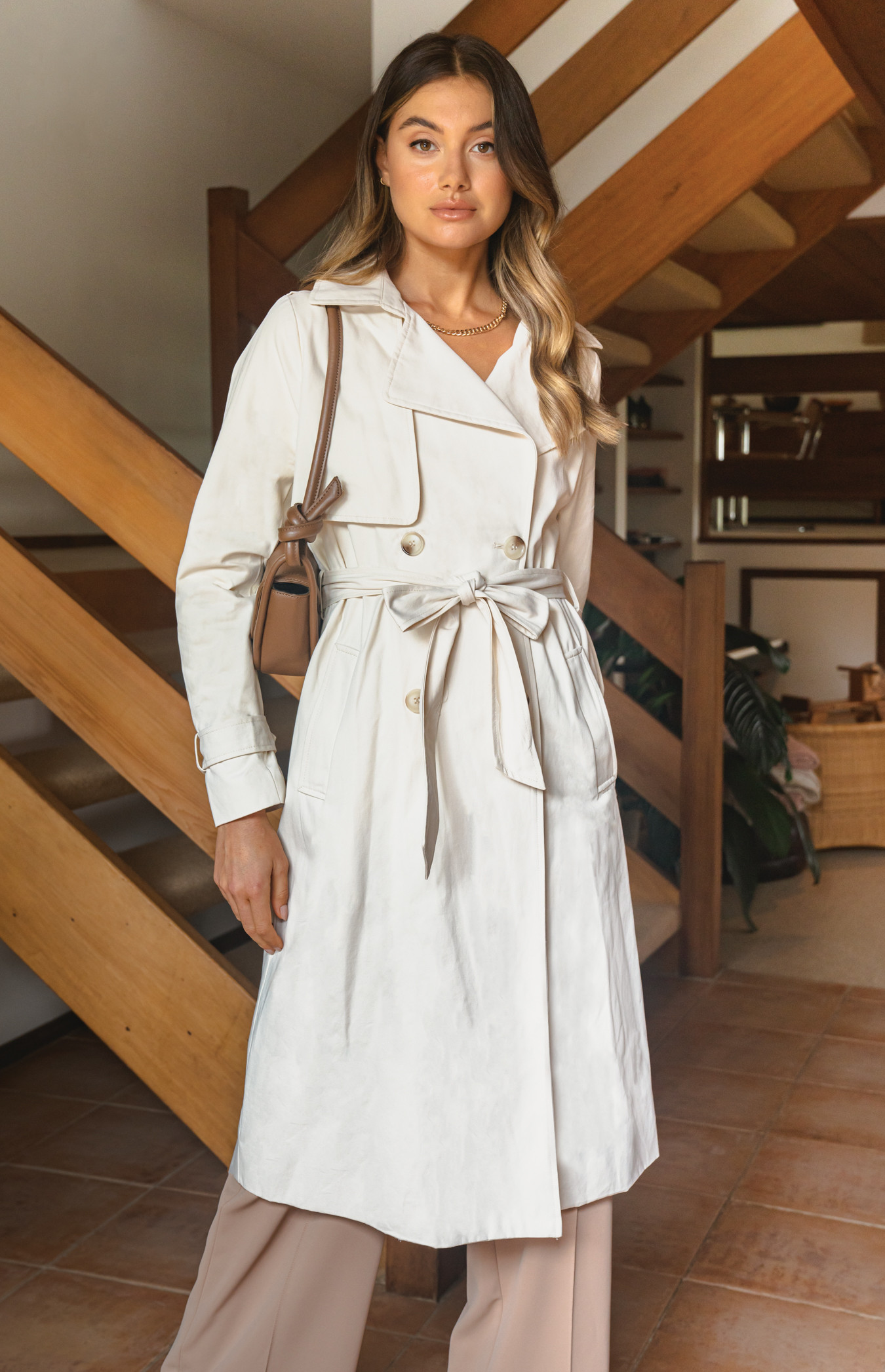 Long Line Collared Trench Coat with Button and Pocket Details (SJT375B)