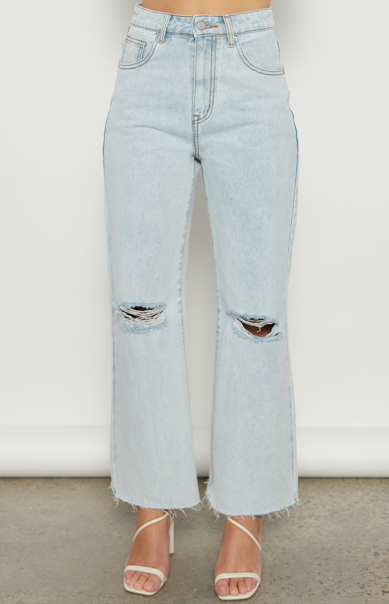 High Waisted Ripped Detail Denim Jeans (WDM608)