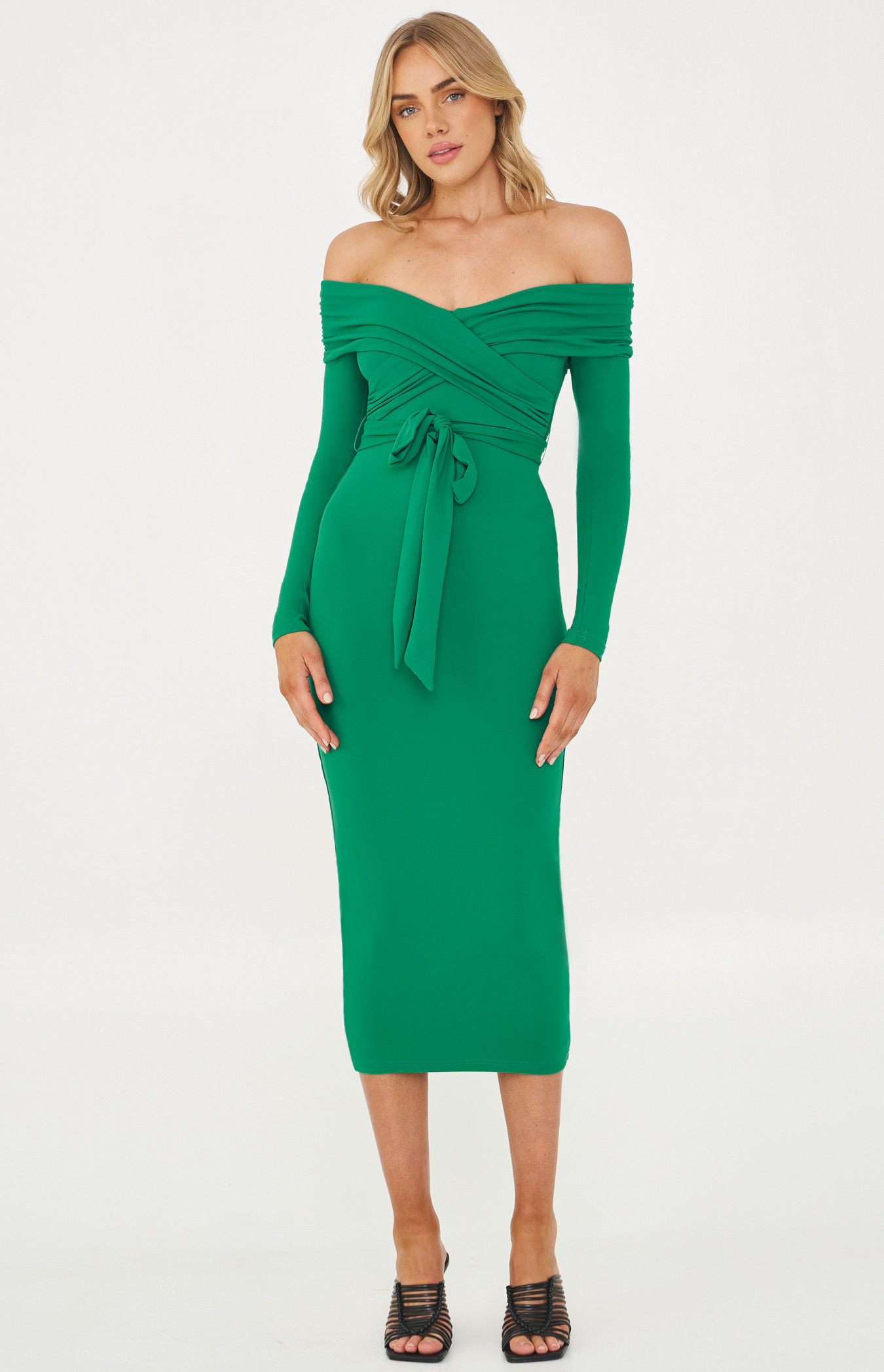 Off the Shoulder Midi Bodycon with Belt (WDR465A)