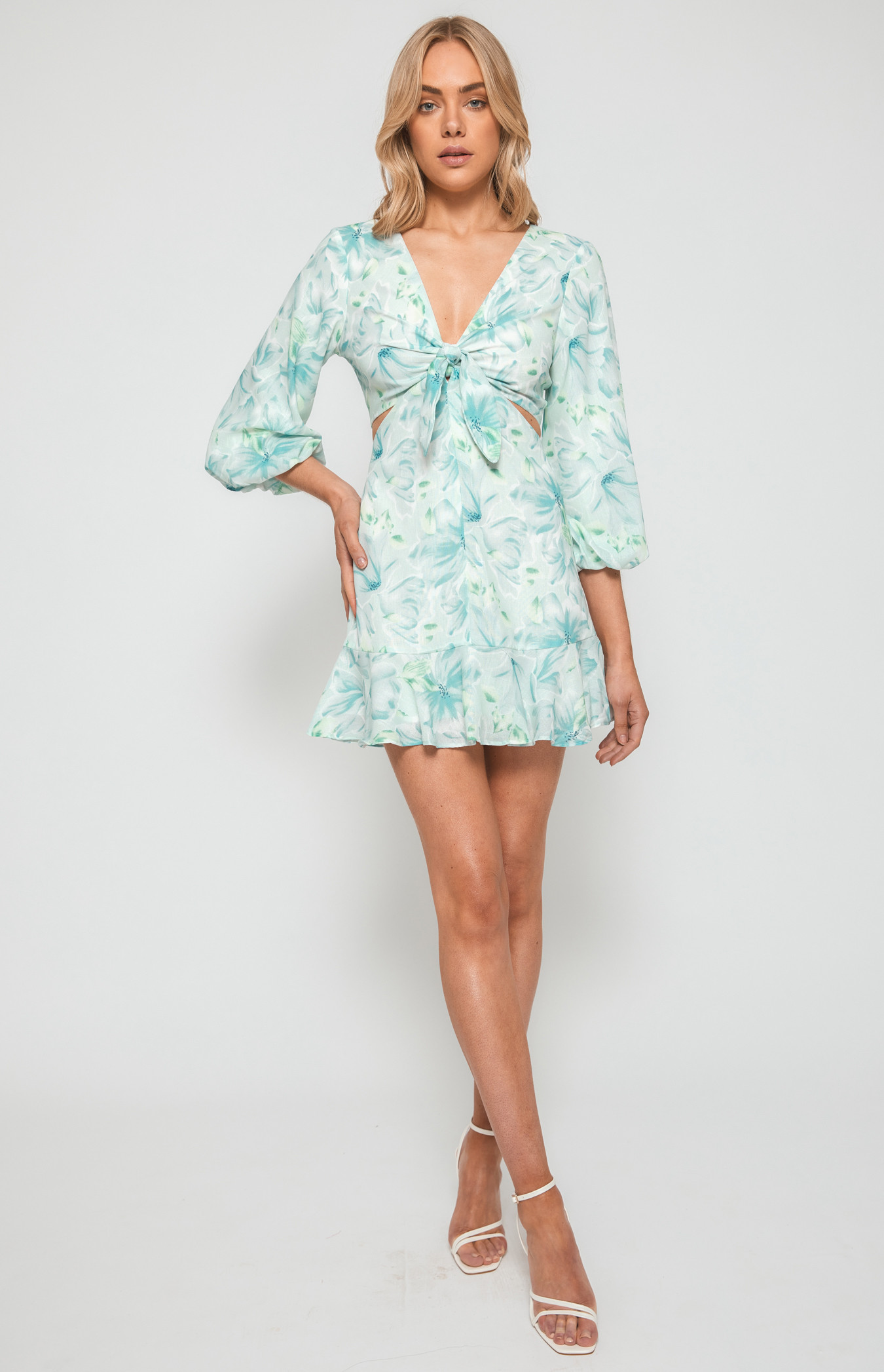 Floral Dress with Front Tie and Cut Out Details (WDR499A)