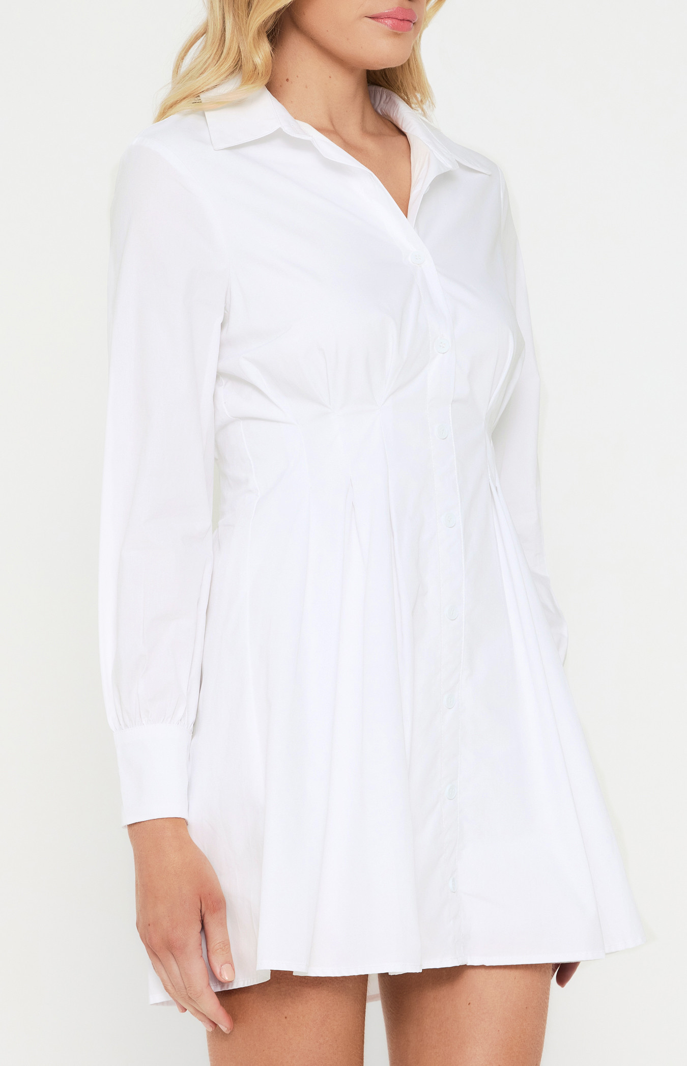 White Fitted Waist Shirt Dress