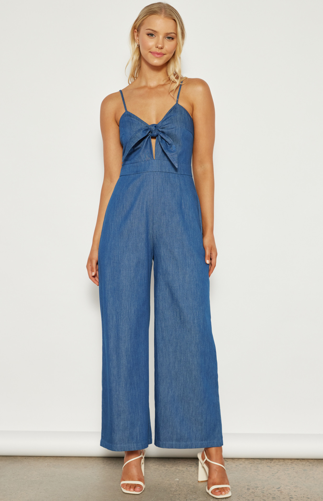 Chambray Jumpsuit with Front Tie Detail (WJP254B)