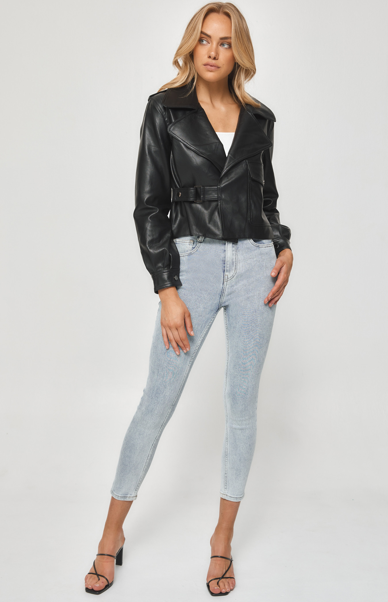 Faux Leather Jacket with Side Buckle Detail (WJT205A)