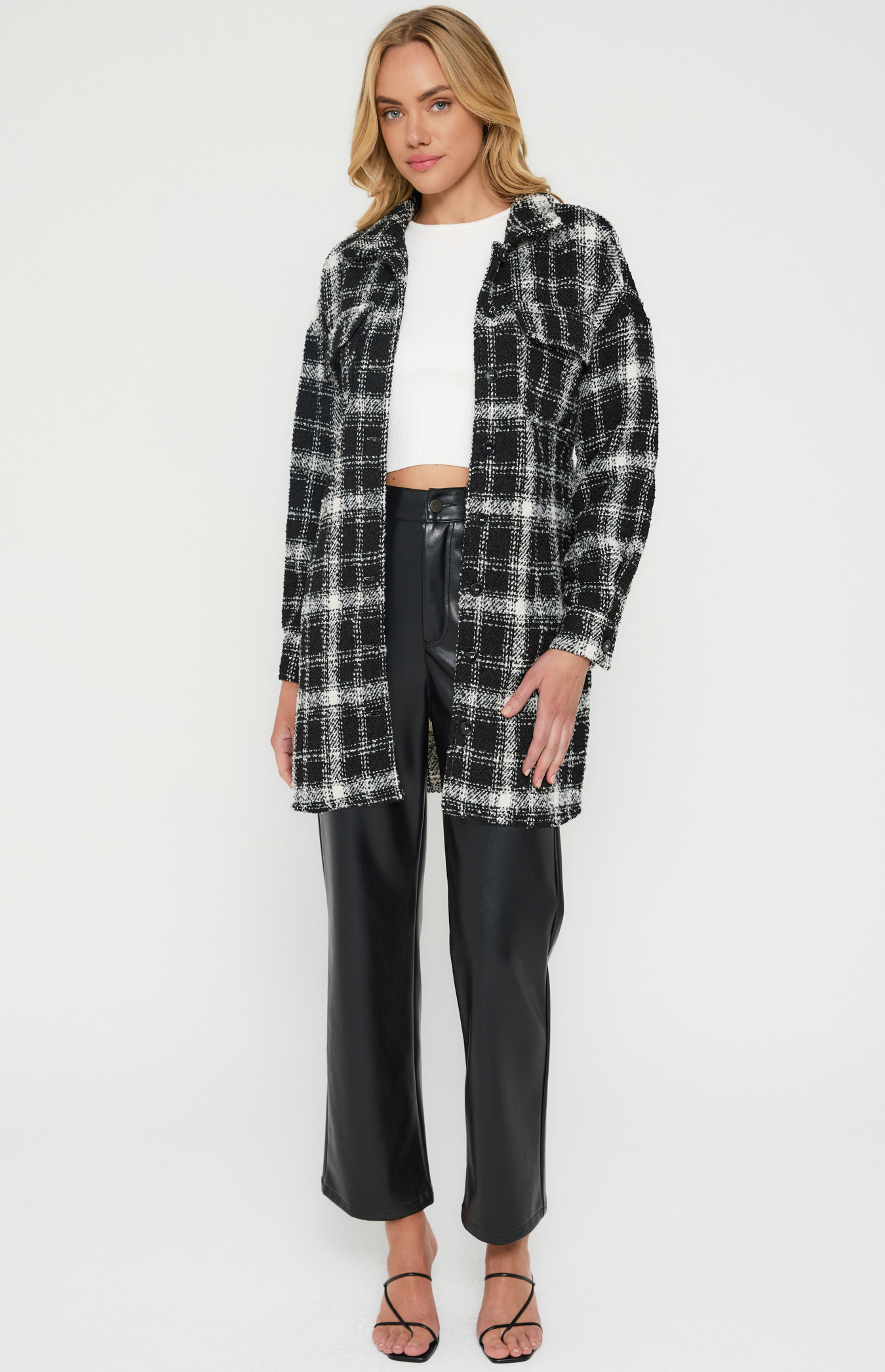 Checkered Long Shacket with Front Pocket Details (WJT216B)