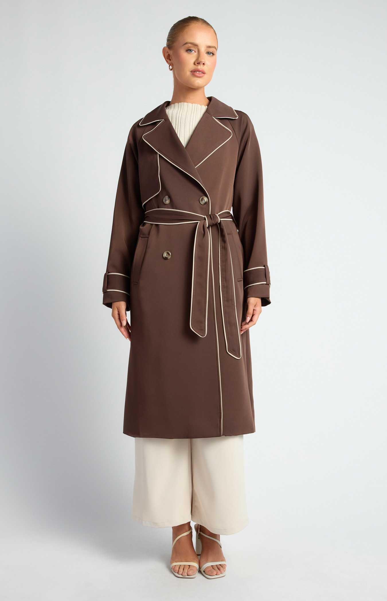 Contrast Binding Longline Trench Coat (WJT217B)