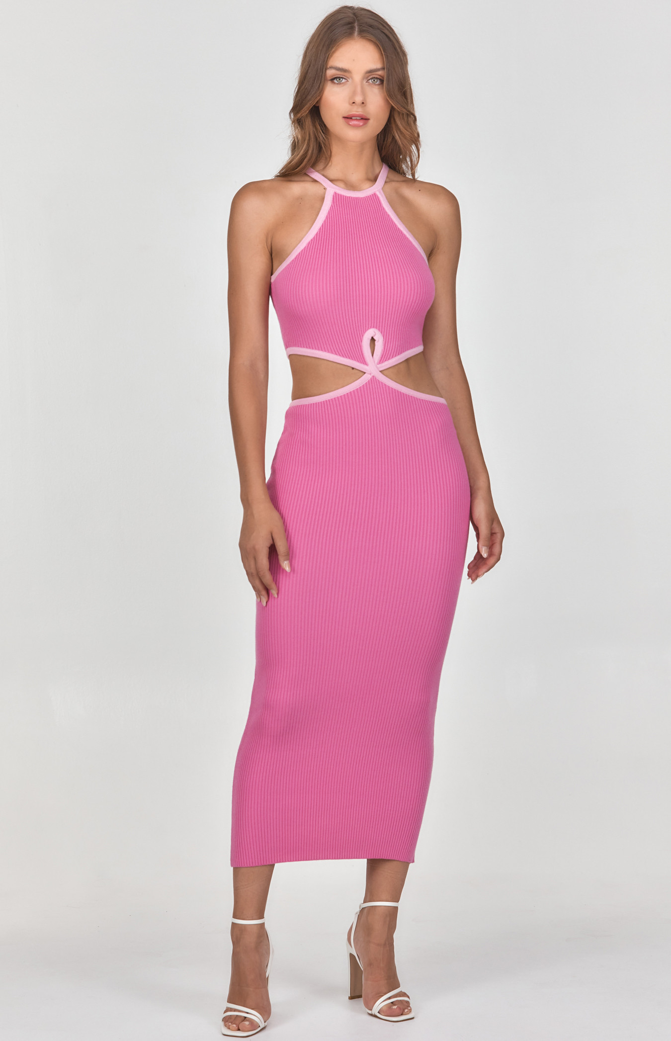 Contrast Binding Knit Dress with Loop Cut Out Details (WKN398) 