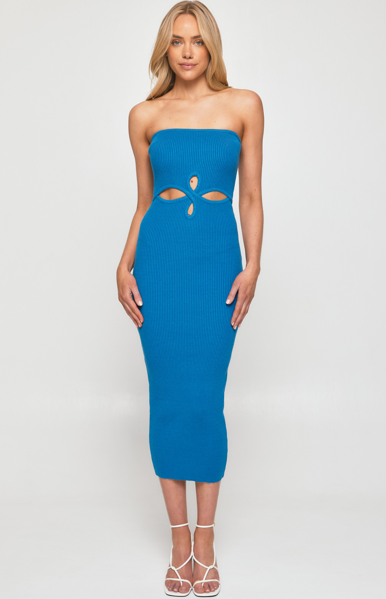 Strapless Knit Midi Dress with Front Cut Out Detail (WKN416)