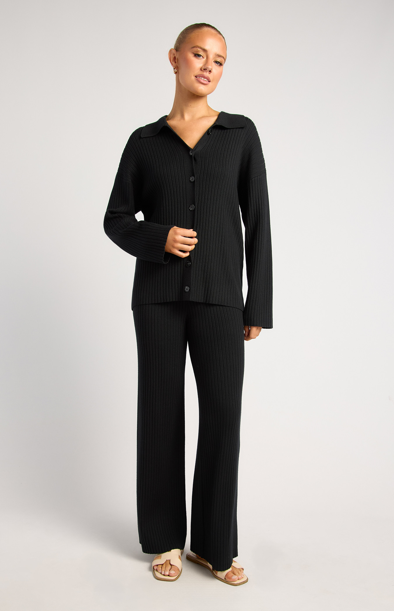 Ribbed Knit Set with Front Button Up Feature (WKN654)
