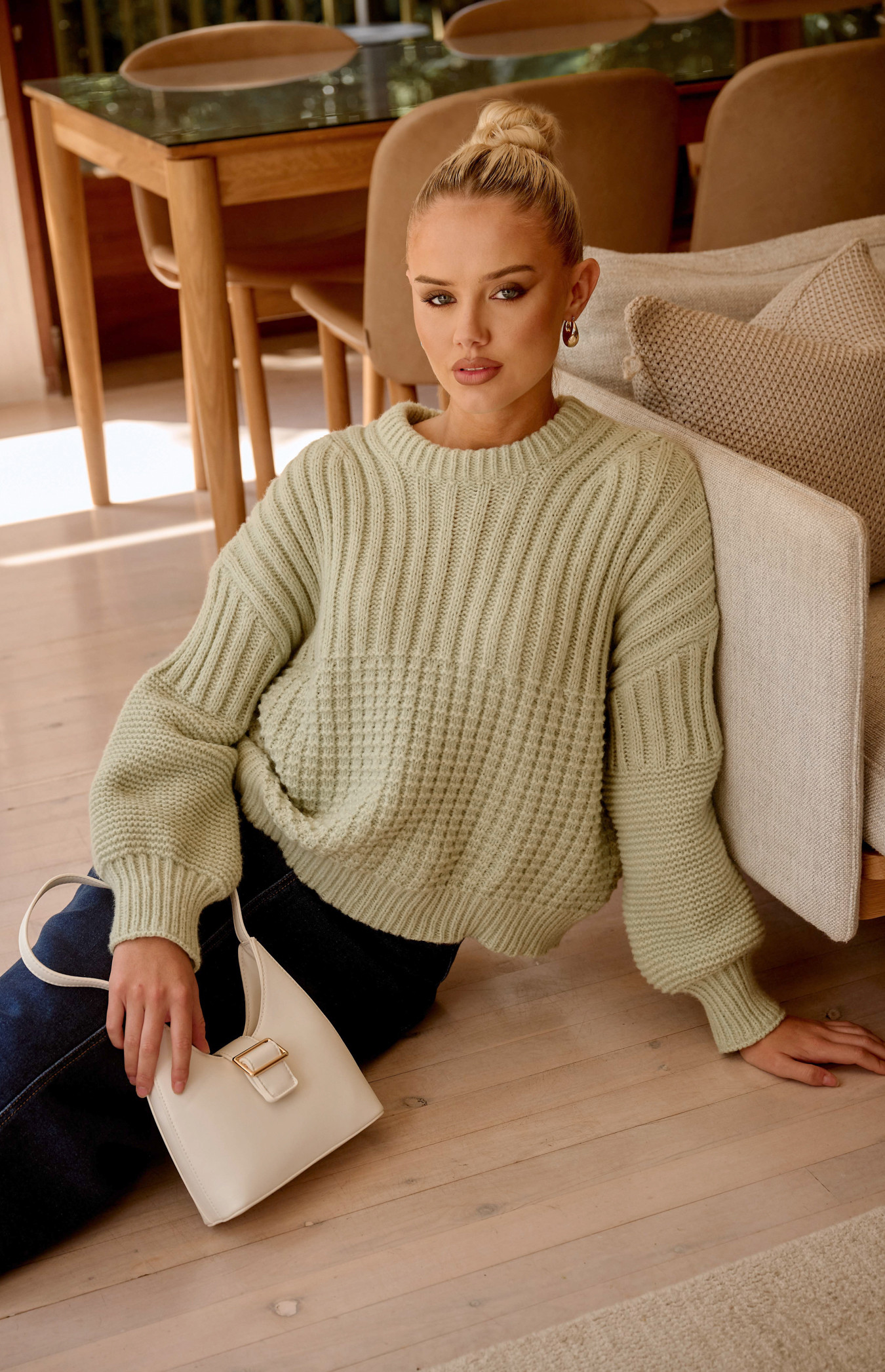 Contrast Panel Chunky Knit Textured Jumper (WKN658)