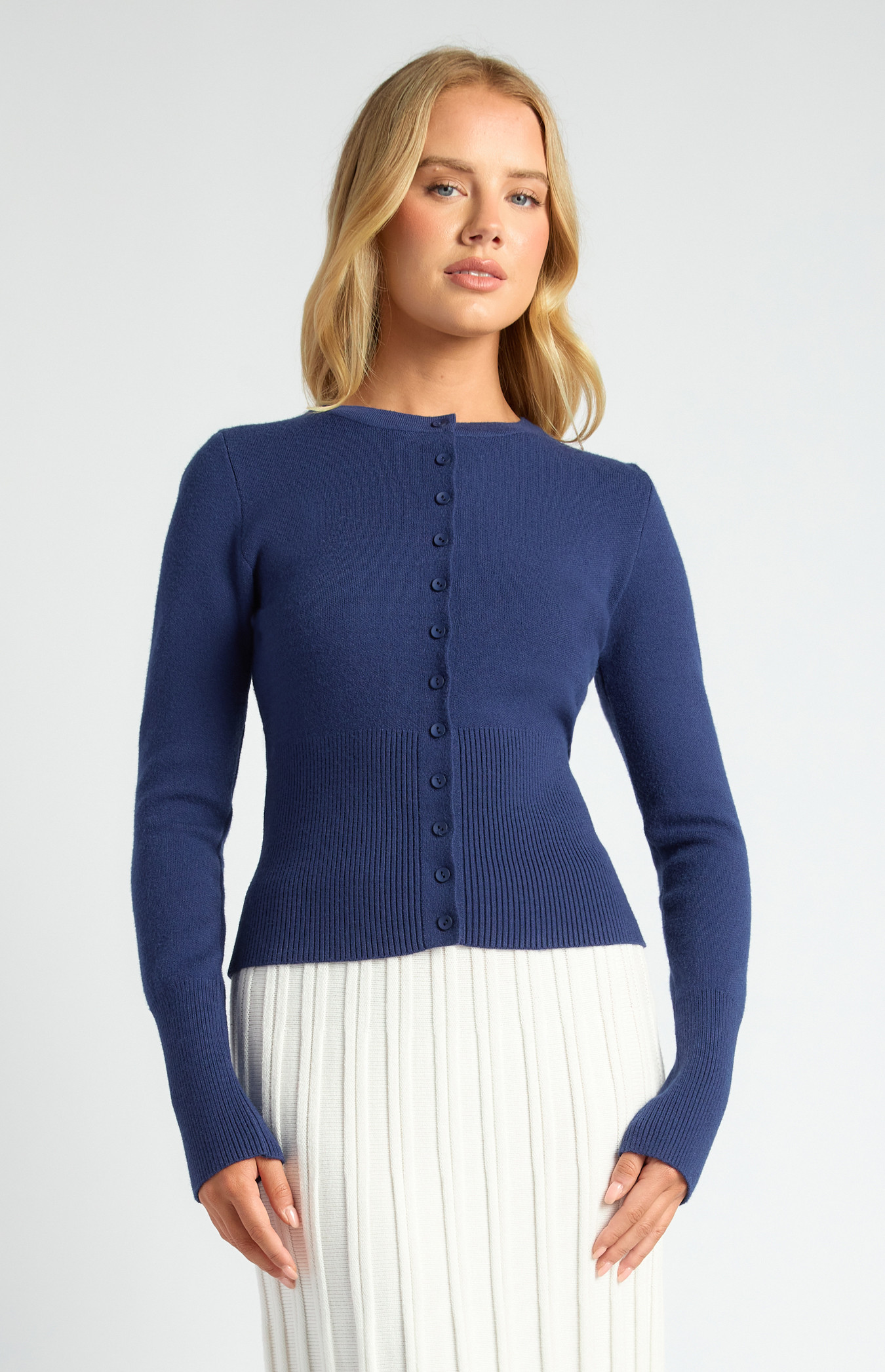 Cinch Waist Ribbed Detail Button Up Cardigan (WKN806) | Style State