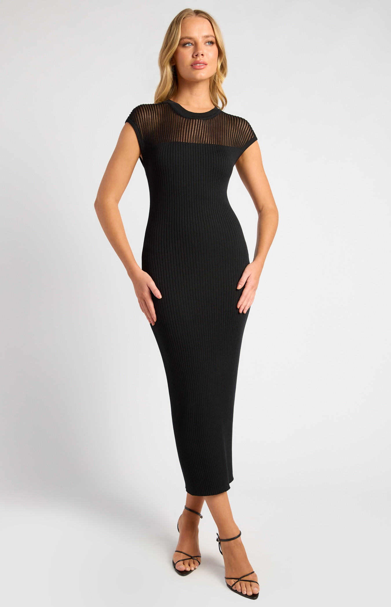 Sheer Stripe Textured Knit Midi Dress (WKN813)