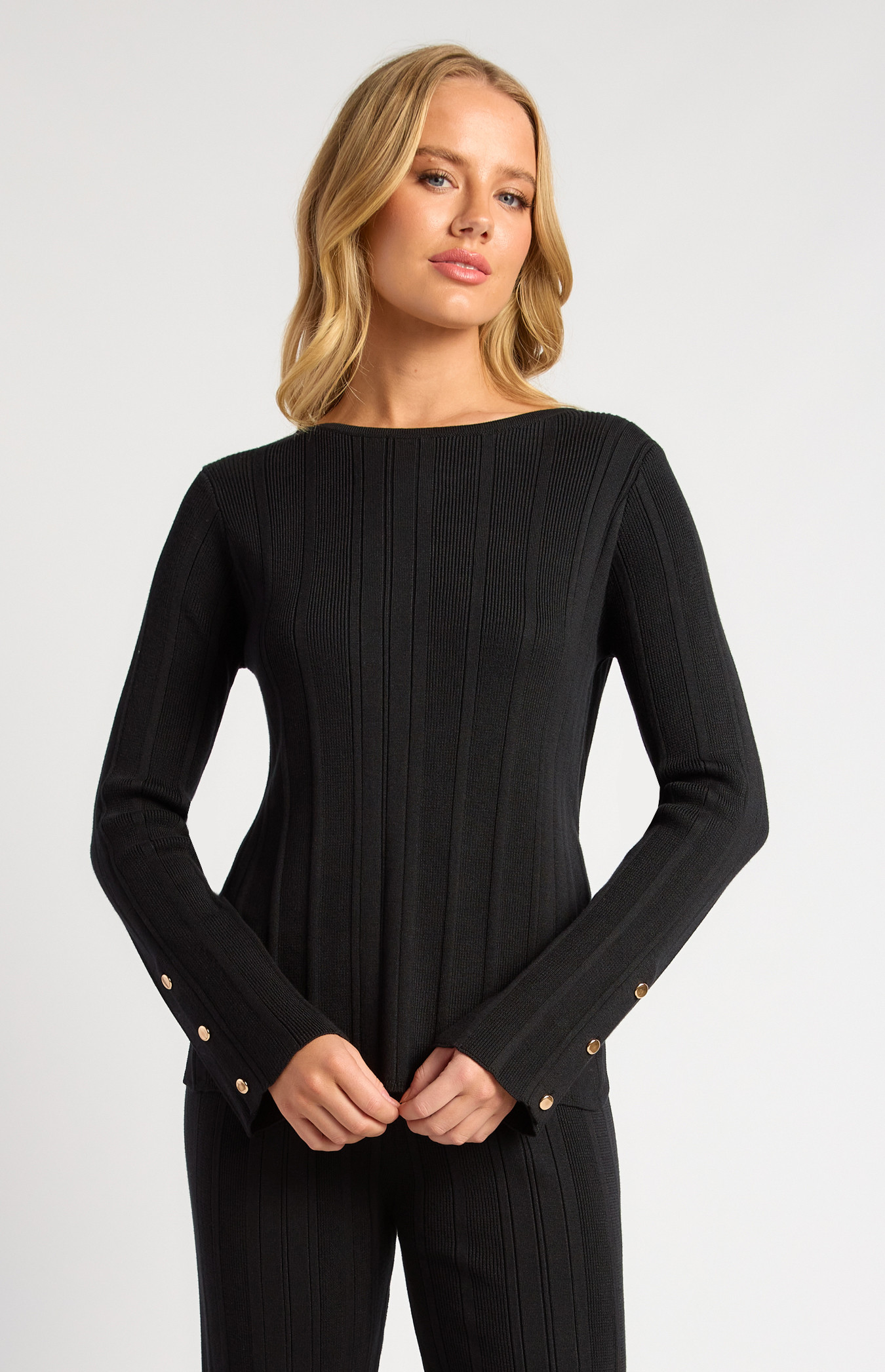 即発DIANTE Big collar gold button rib knit collar knit Big