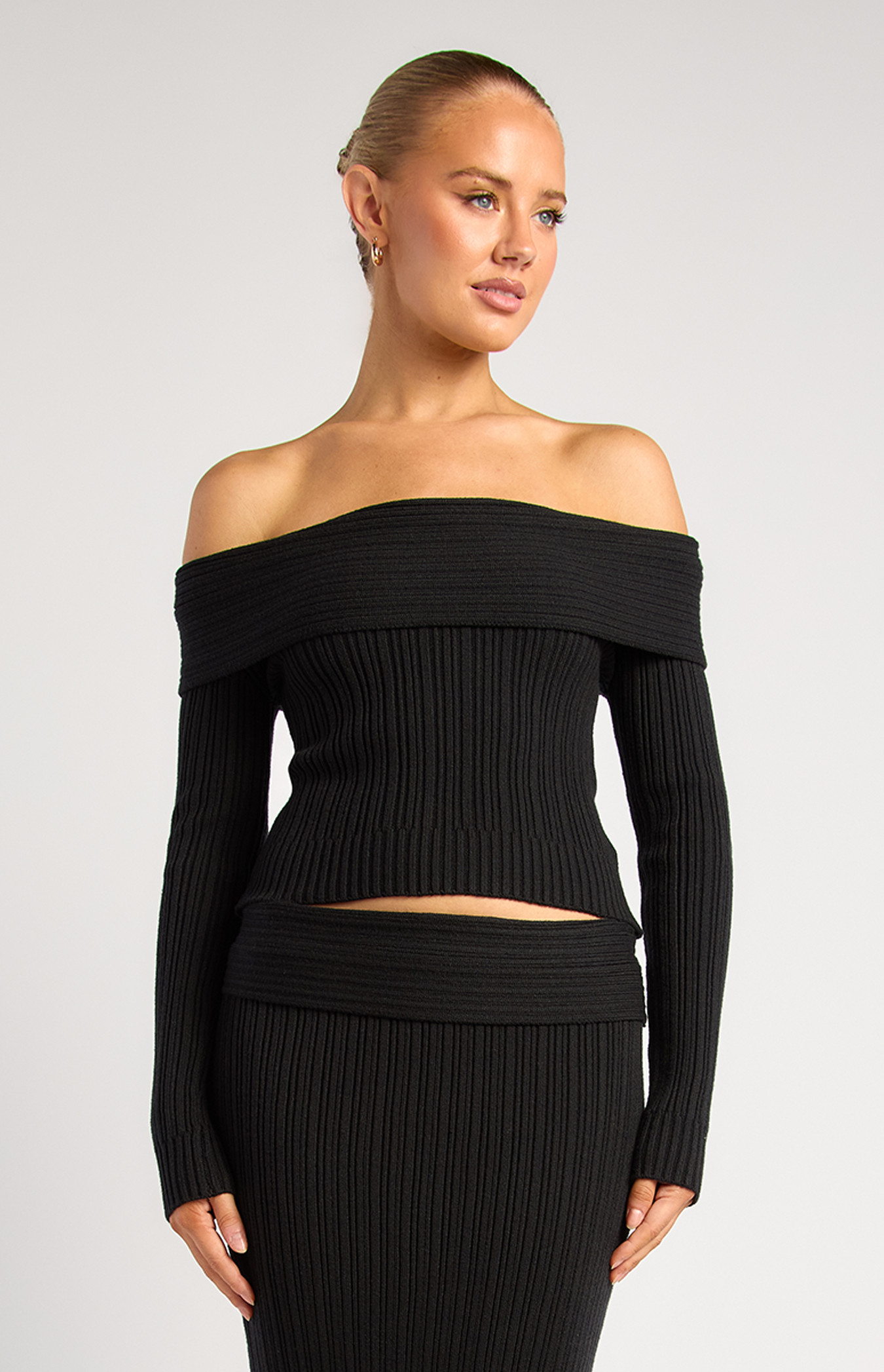 Textured Rib Off Shoulder Knit Top (WKN878)